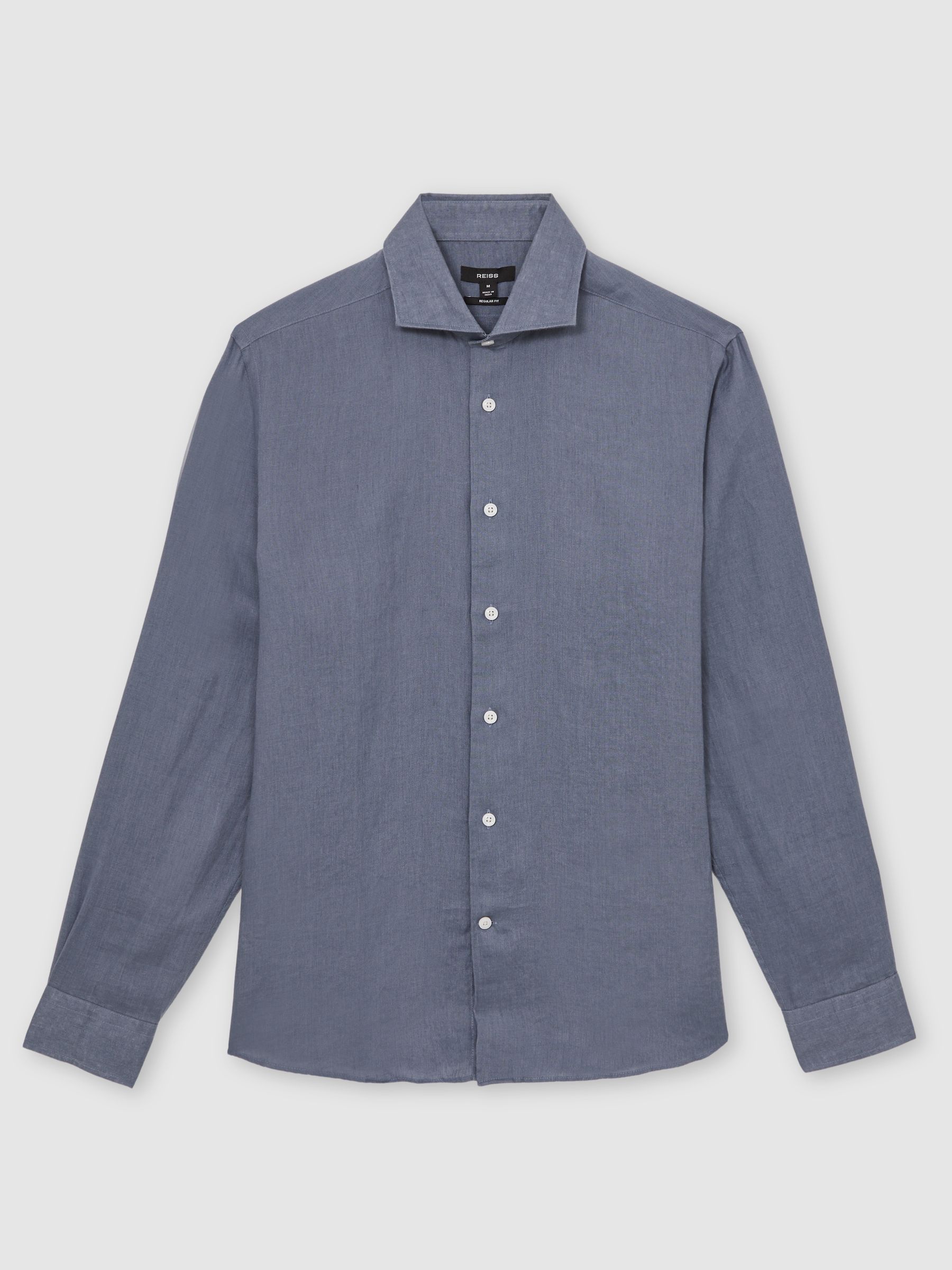 Linen Cutaway-Collar Shirt in Airforce Blue - Image 2 of 6