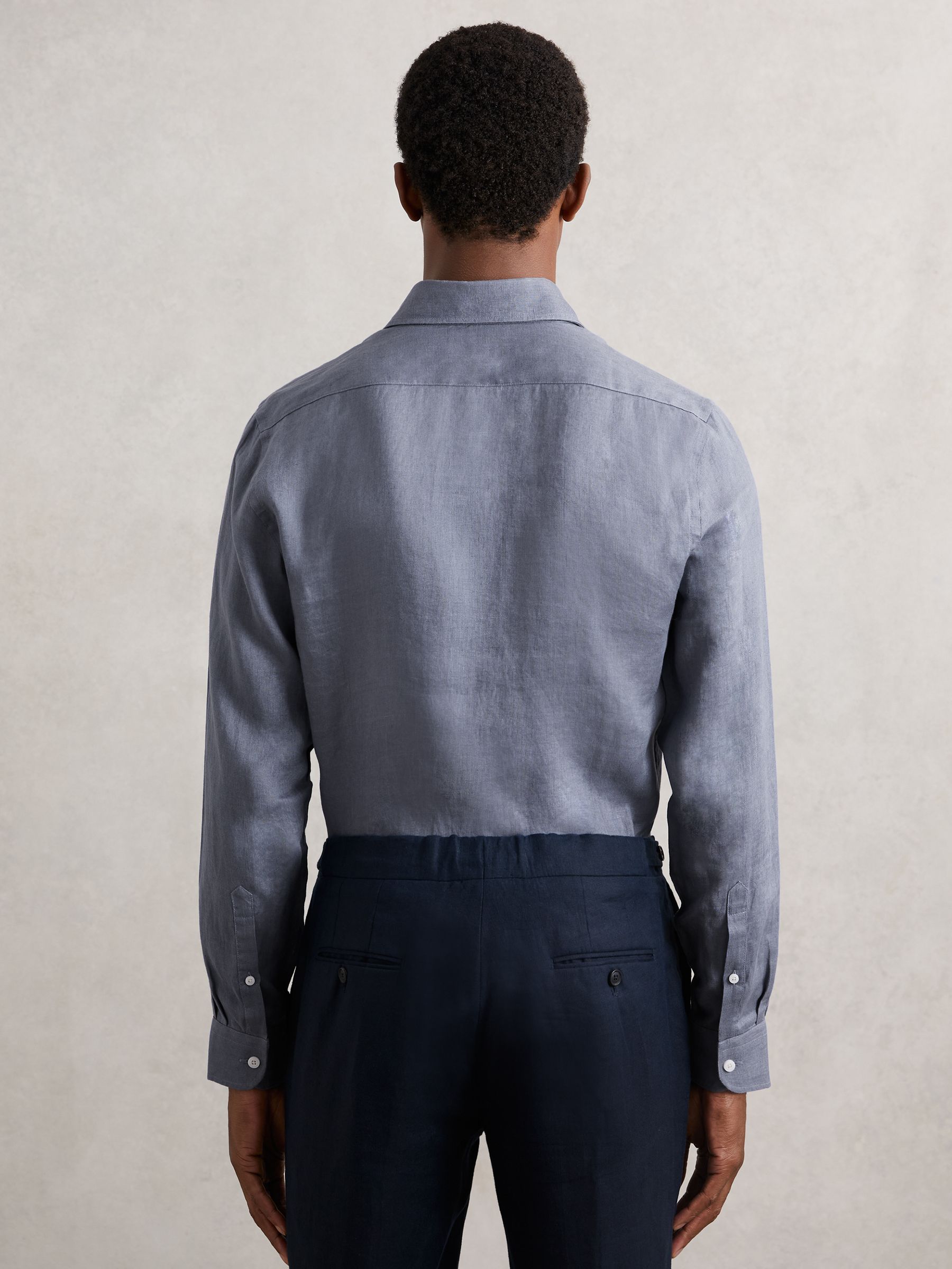 Linen Cutaway-Collar Regular-Fit Shirt in Airforce Blue - image 4