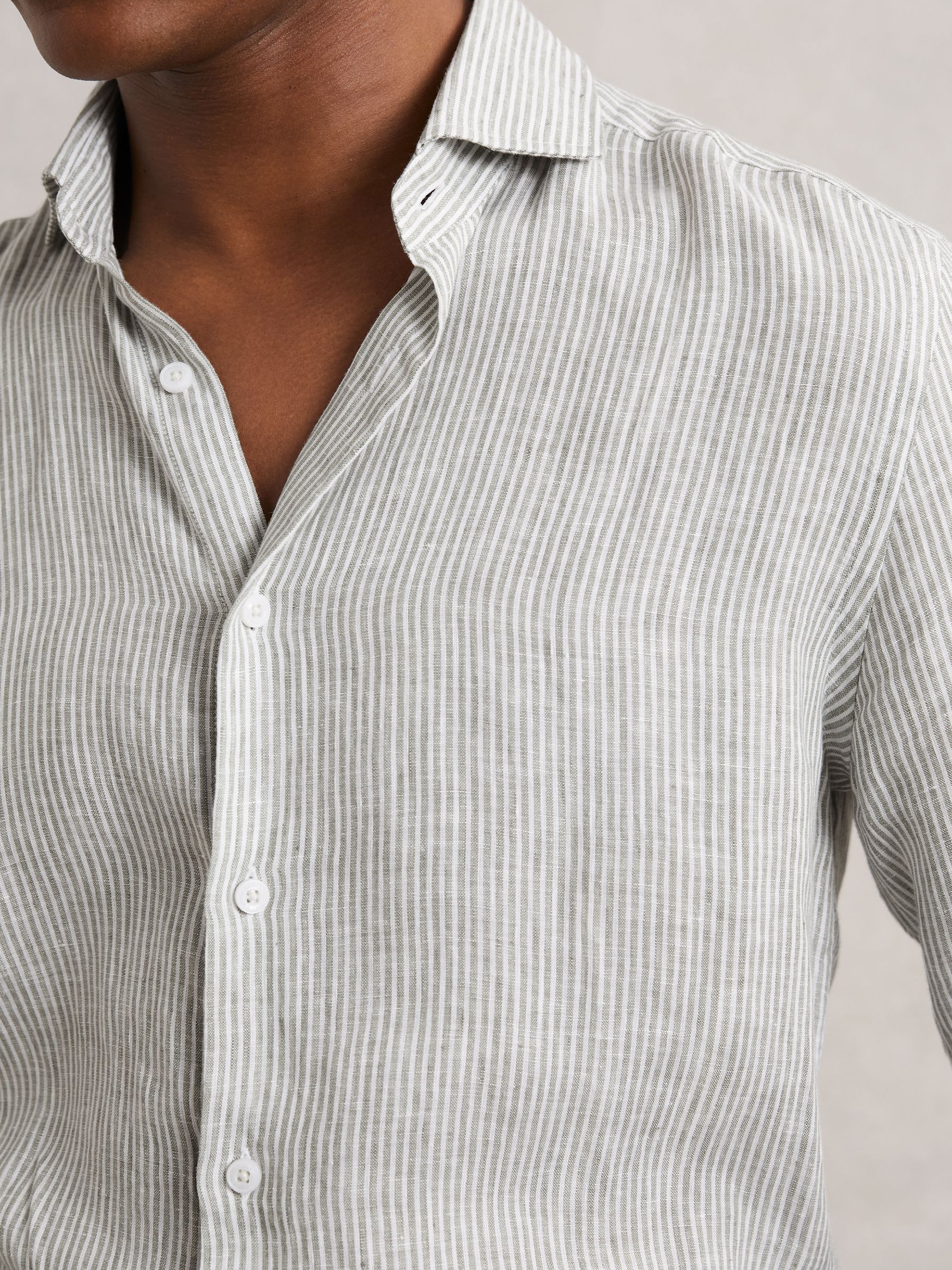Linen Stripe Long-Sleeve Shirt in White/Thyme Green - image 3