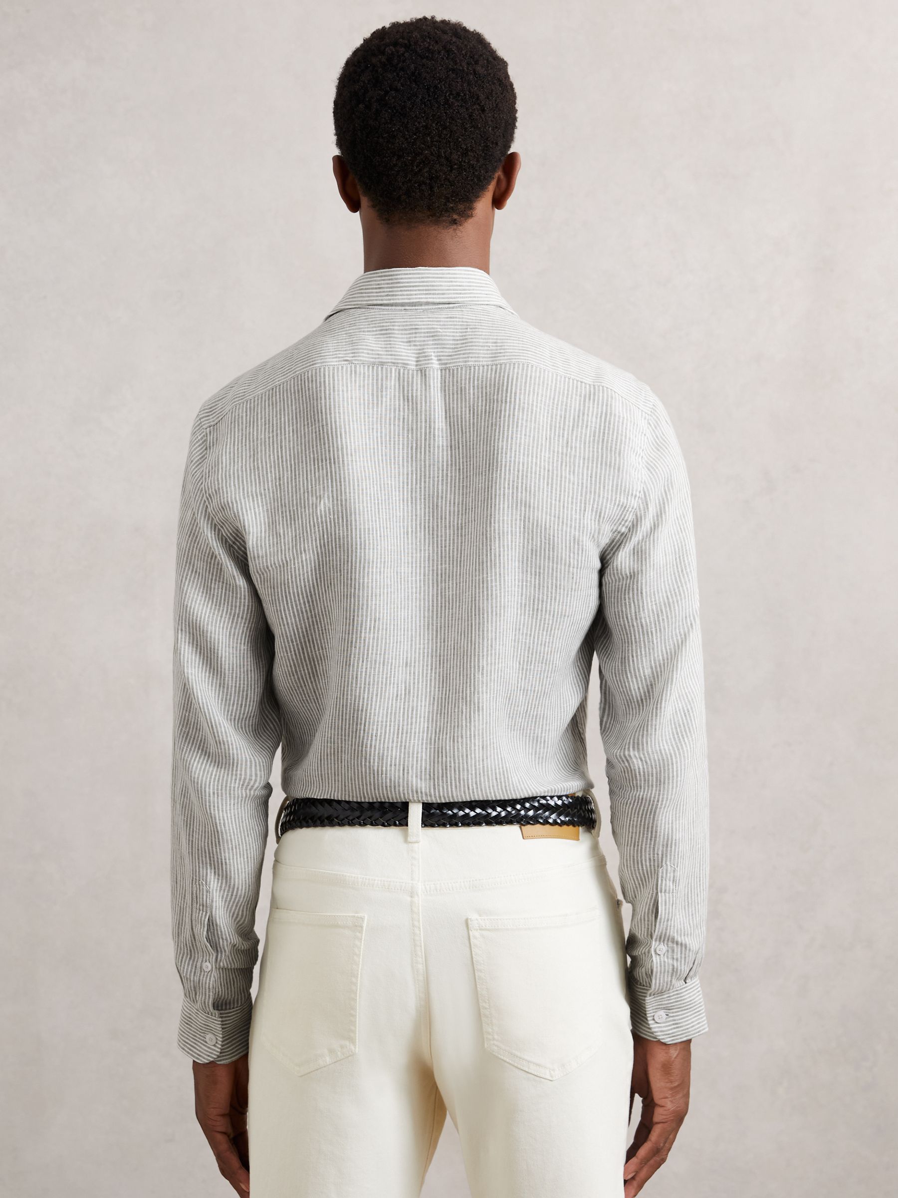 Linen Stripe Long-Sleeve Shirt in White/Thyme Green - image 5