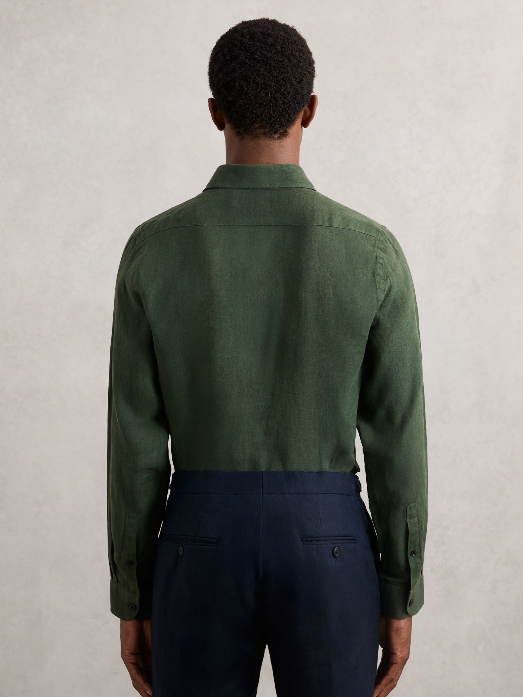 Linen Cutaway-Collar Regular-Fit Shirt in Kale Green - image 4