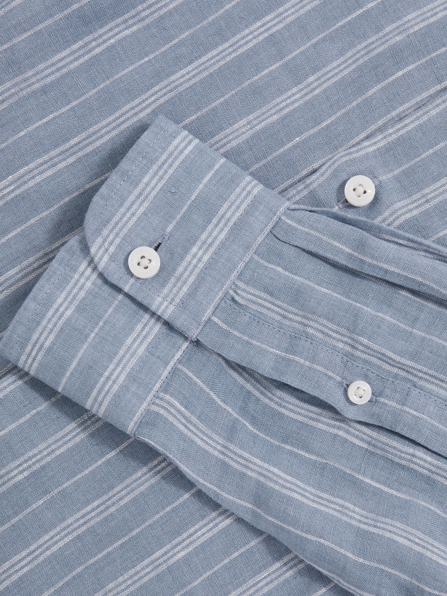 Linen Striped Cutaway-Collar Shirt in Airforce Blue/White - Image 6 of 6