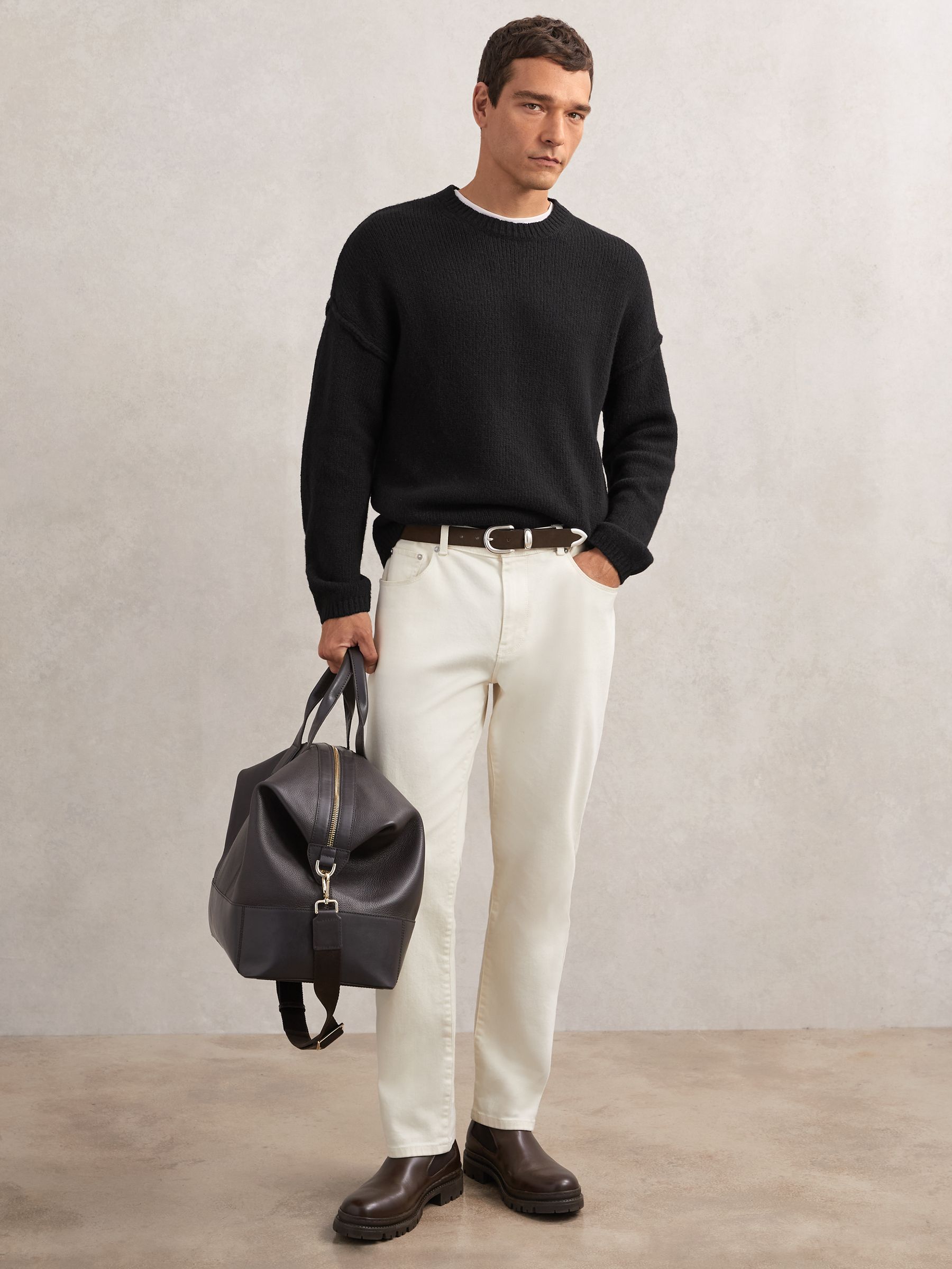 Pull décontracté Col rond en laine mélangée Noir - Image 3 de 6