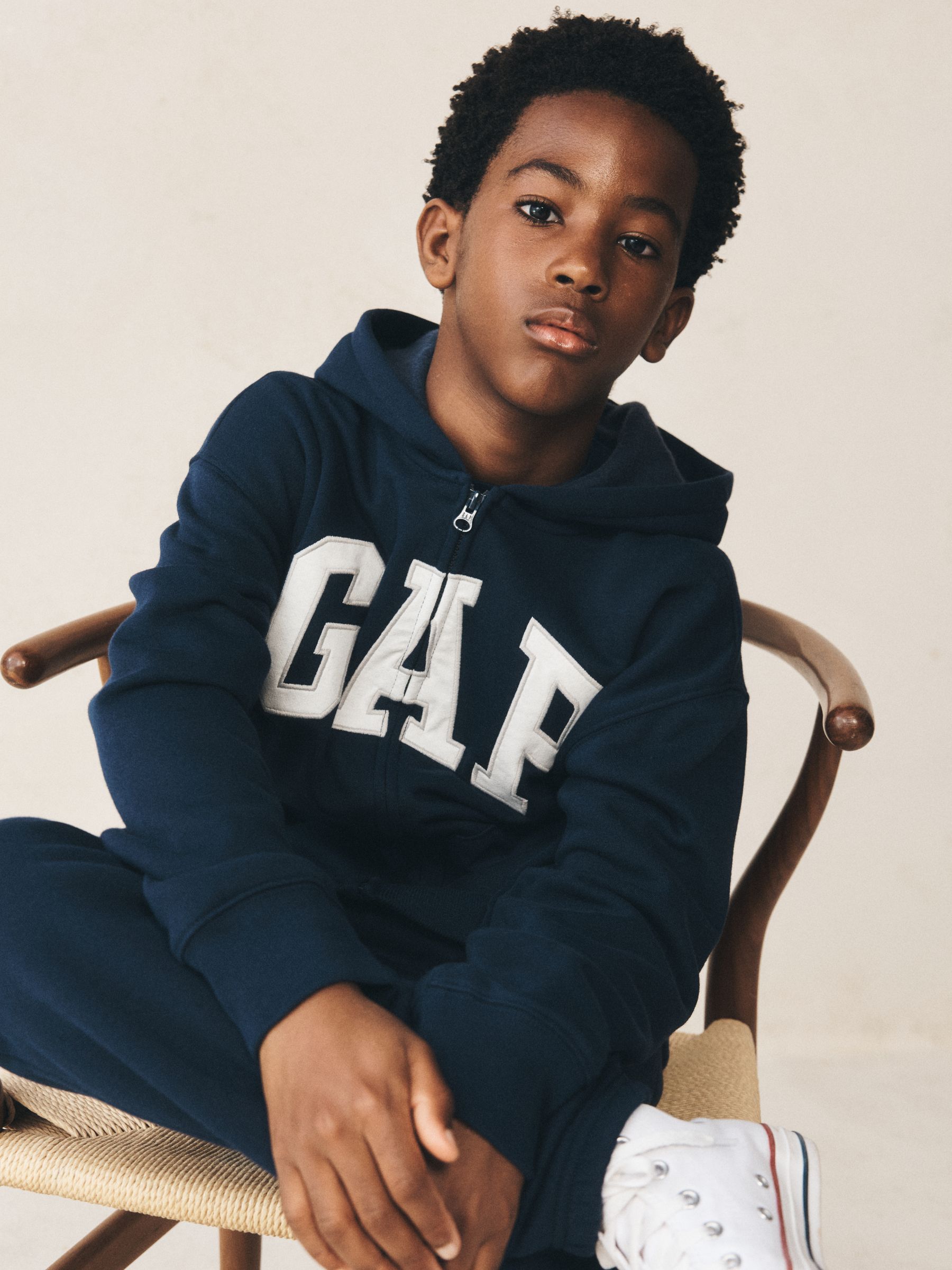 Navy Blue Relaxed Logo French Terry Zip Hoodie - Image 2 of 5