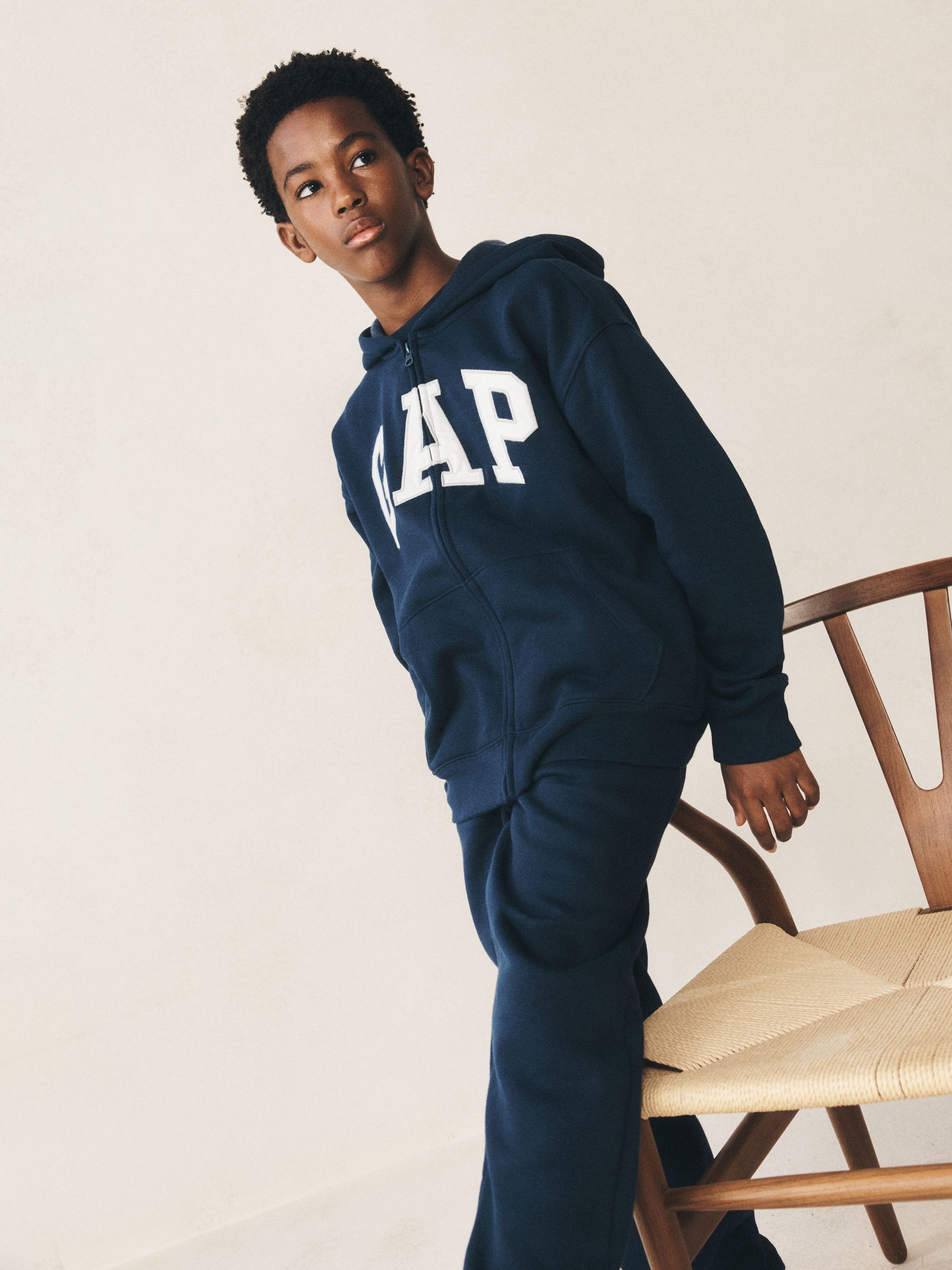 Navy Blue Relaxed Logo French Terry Zip Hoodie - Image 3 of 5