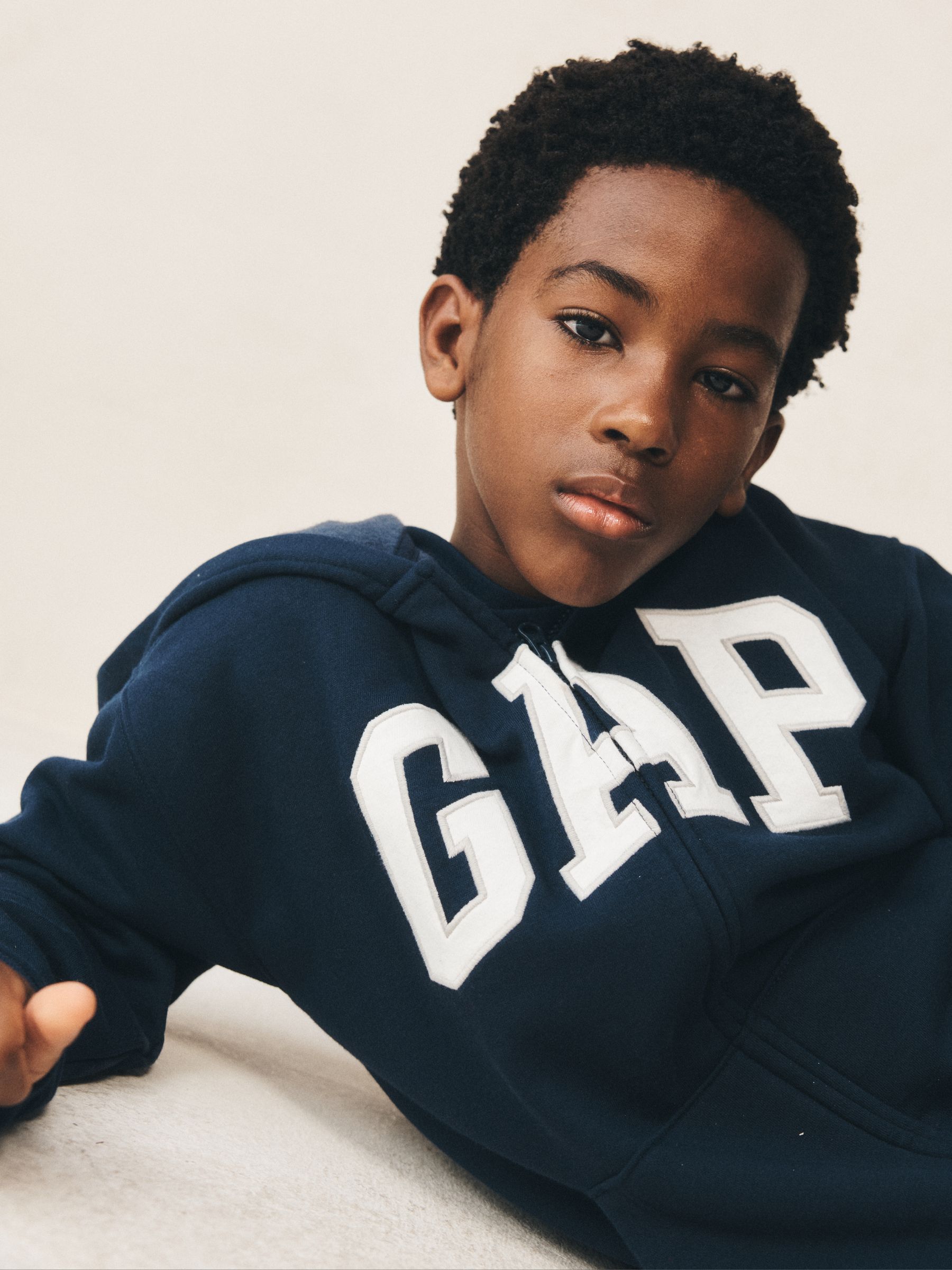 Navy Blue Relaxed Logo French Terry Zip Hoodie - Image 4 of 5