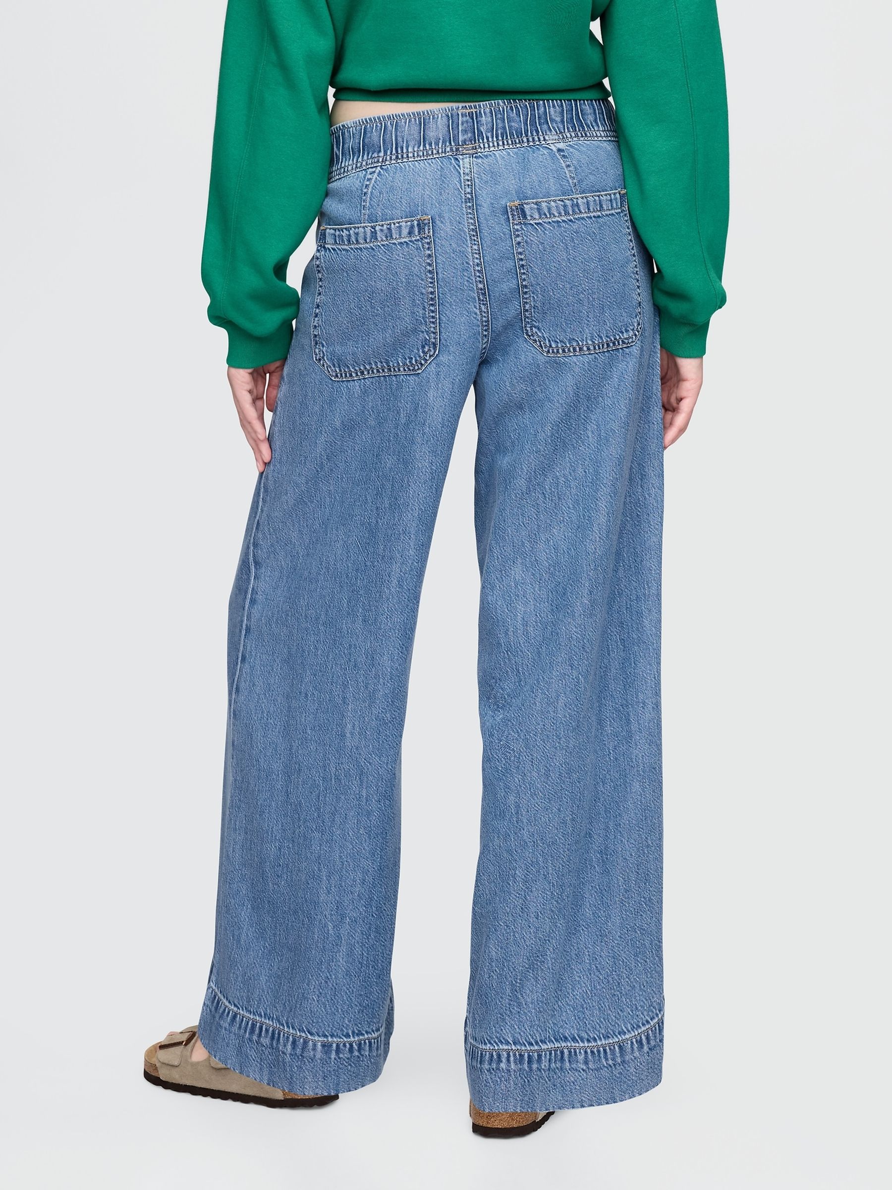 Blue Mid Waist UltraSoft Pleated Easy Baggy Jeans - Image 2 of 6