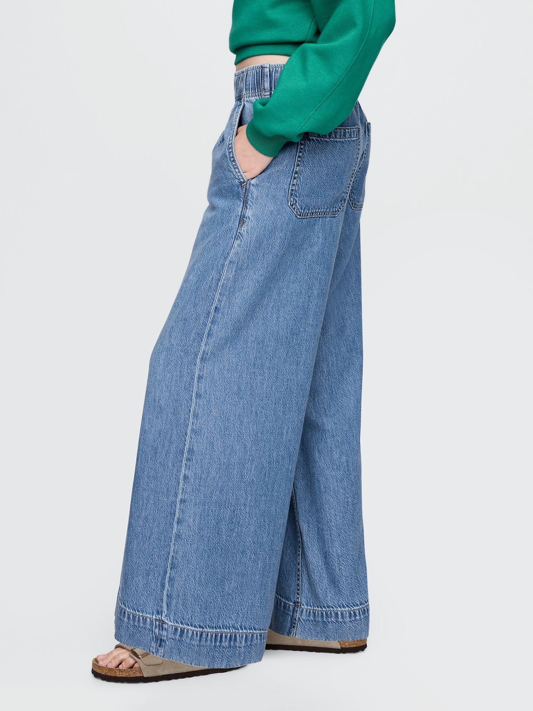 Blue Mid Waist UltraSoft Pleated Easy Baggy Jeans - Image 3 of 6