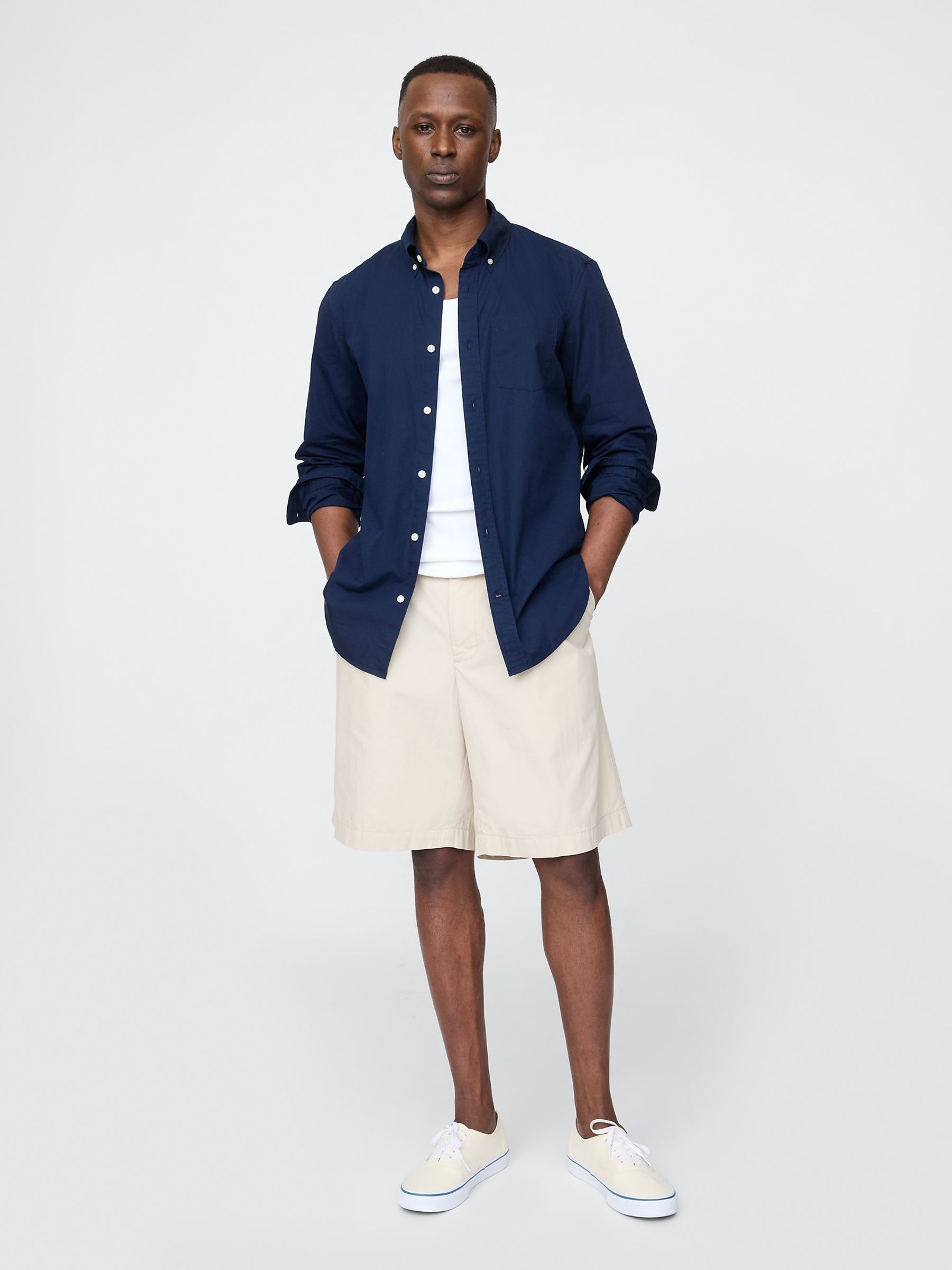 Navy Blue Cotton Poplin Classic Shirt - Image 3 of 9