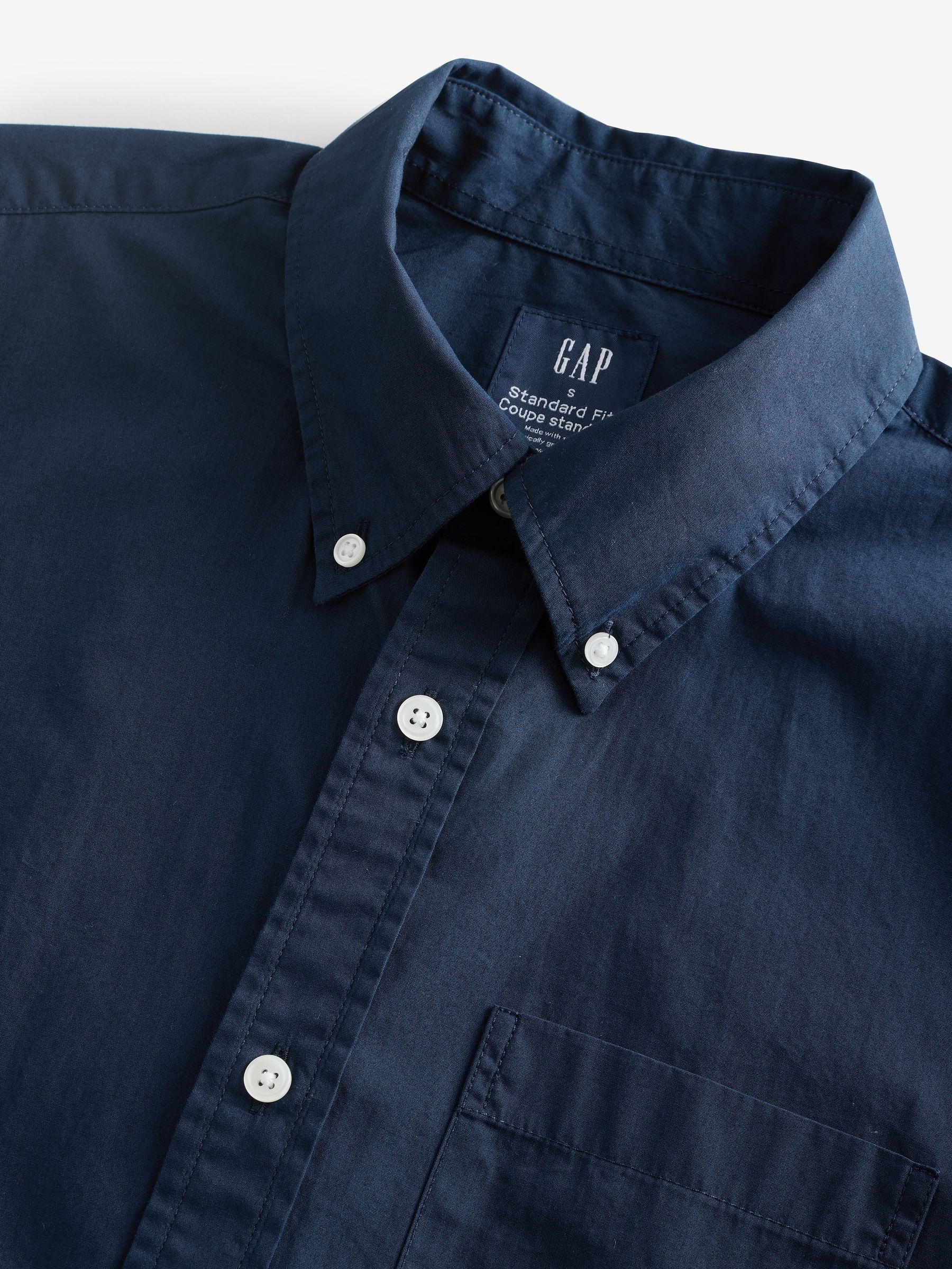 Navy Blue Cotton Poplin Classic Shirt - Image 6 of 9