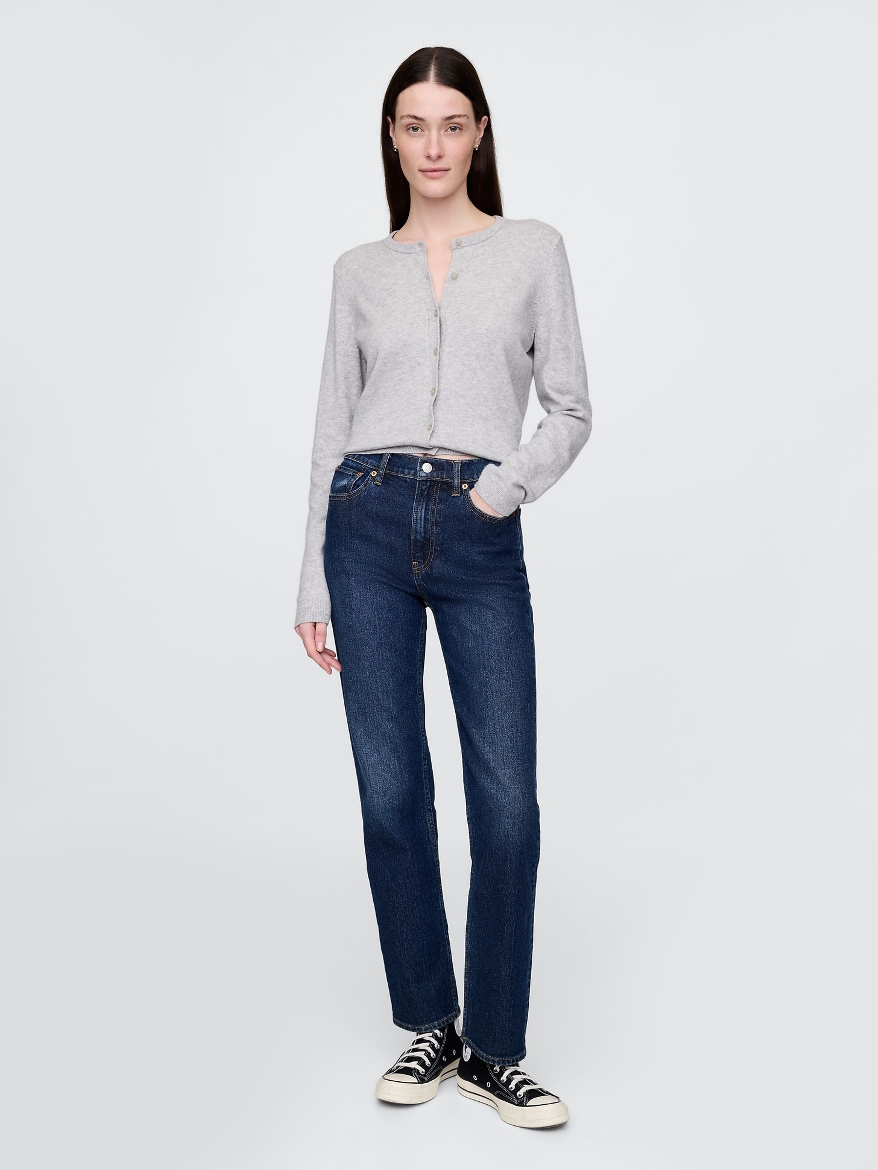 Dark Wash Blue High Waisted '90s Straight Jeans - Image 4 of 4