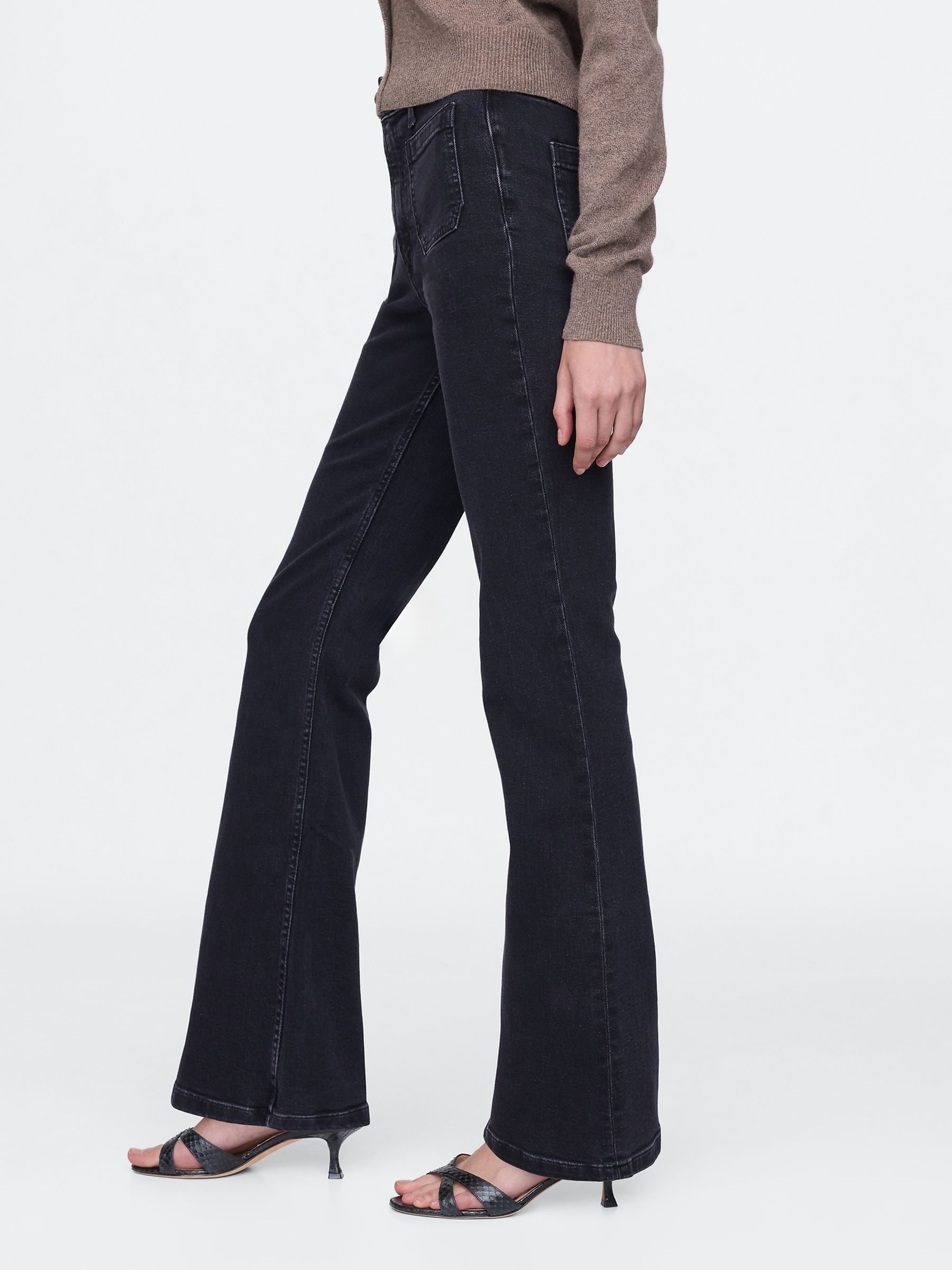Black High Waisted 70s Flare Jeans - Image 3 of 9