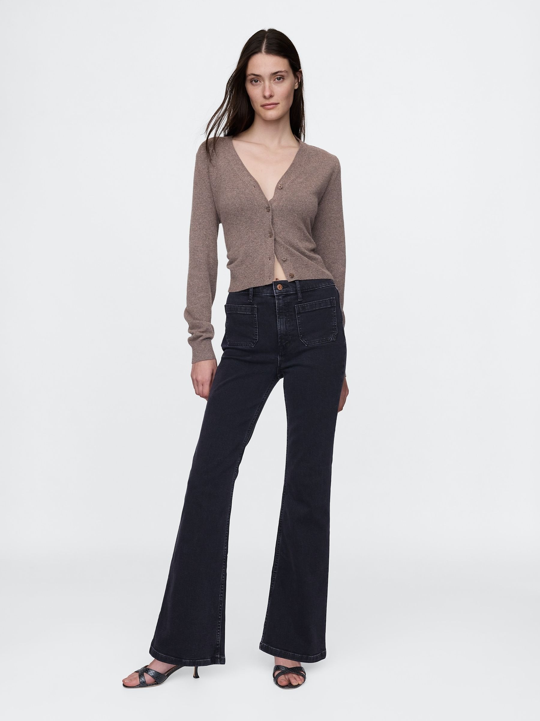 Black High Waisted 70s Flare Jeans - Image 4 of 9