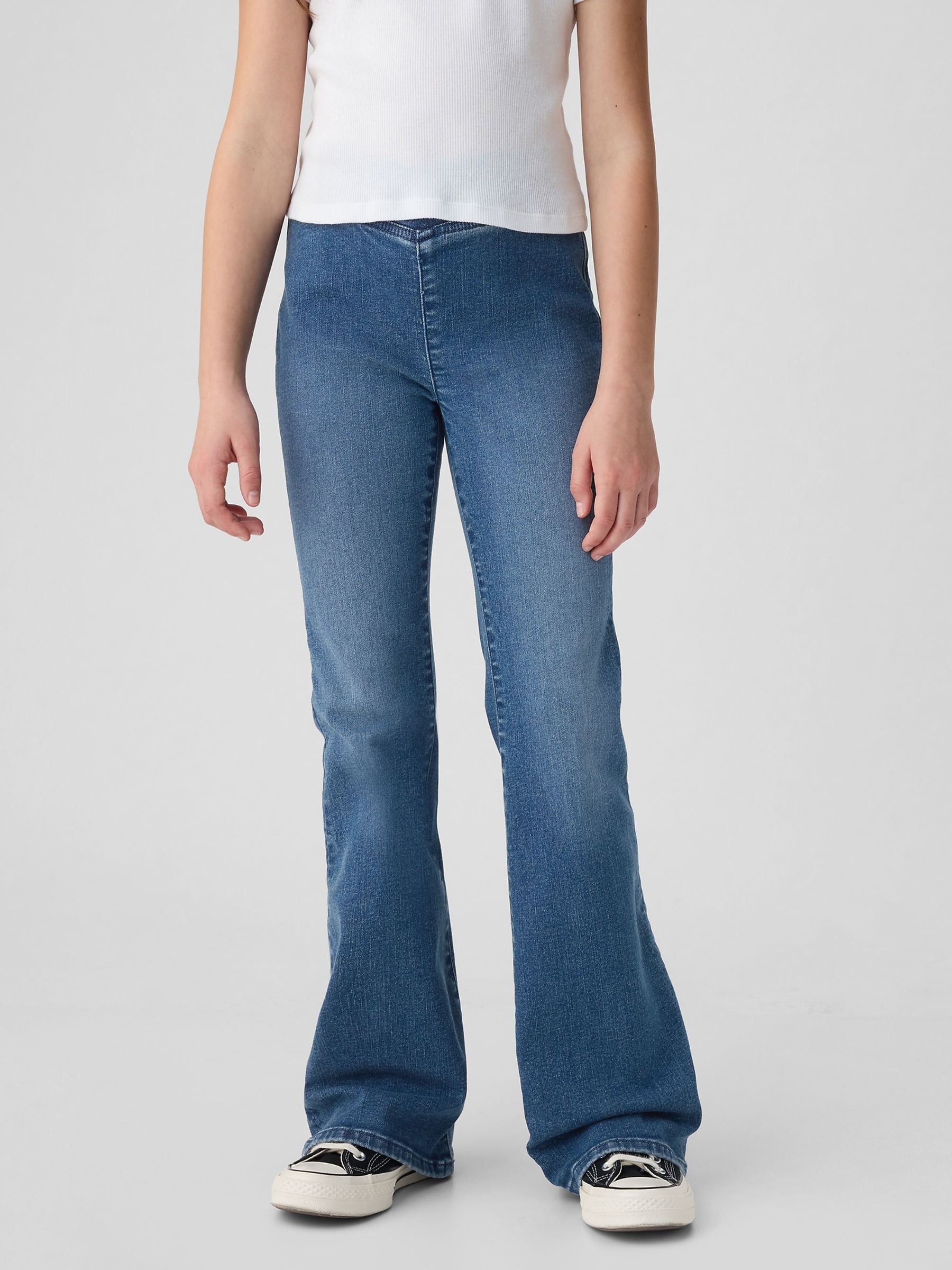 Mid-Wash Blue High Waisted Crossover Flare Jeans (5-13yrs) - Image 1 of 5