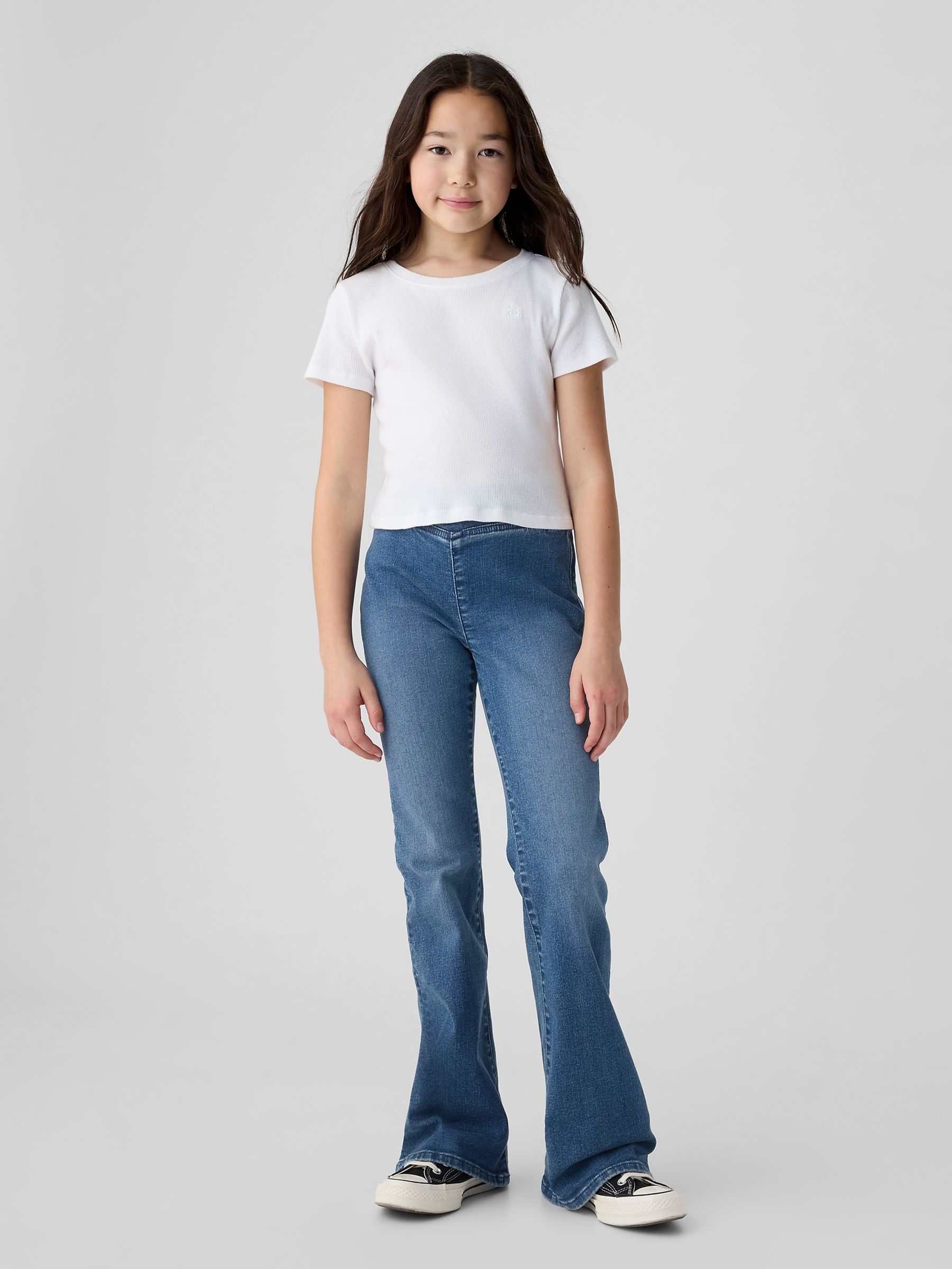 Mid-Wash Blue High Waisted Crossover Flare Jeans (5-13yrs) - Image 3 of 5