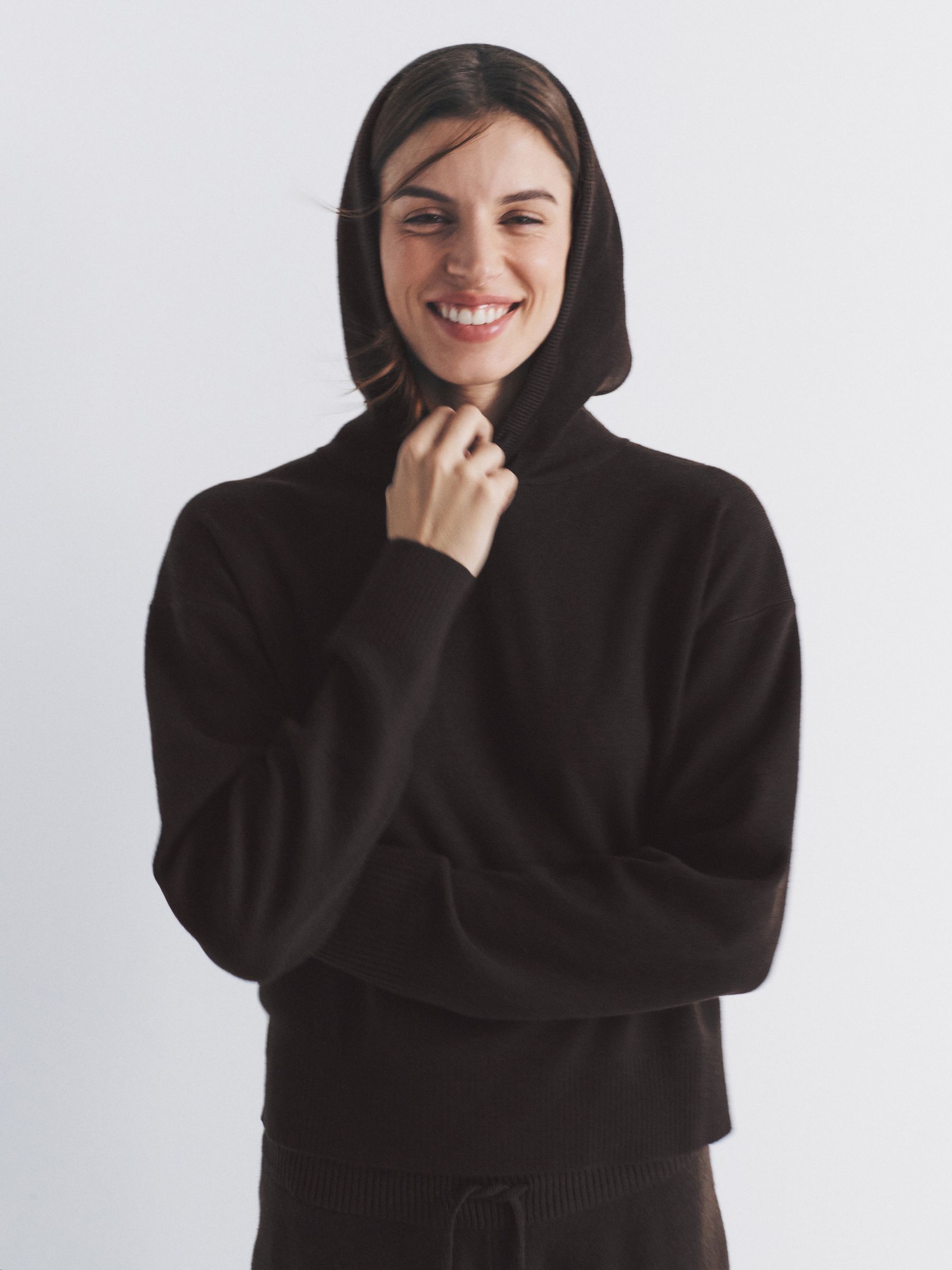 Knitted Ribbed Hoodie and Wide Leg Trouser Co-ord Chocolate Brown - Image 5 of 6