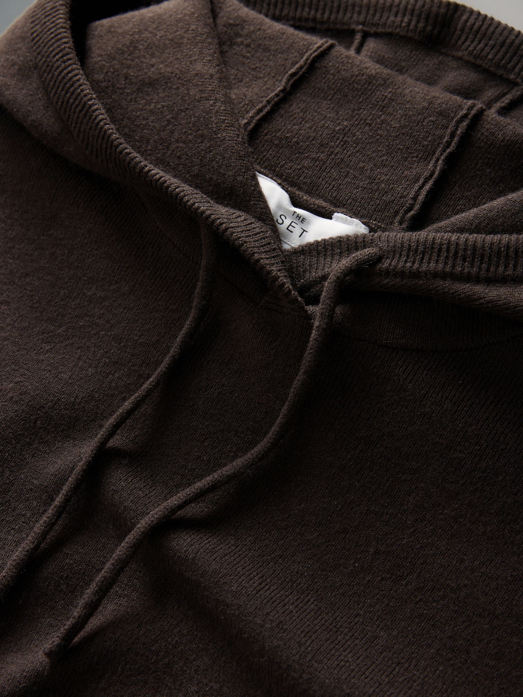 Knitted Ribbed Hoodie and Wide Leg Trouser Co-ord Chocolate Brown - Image 6 of 6