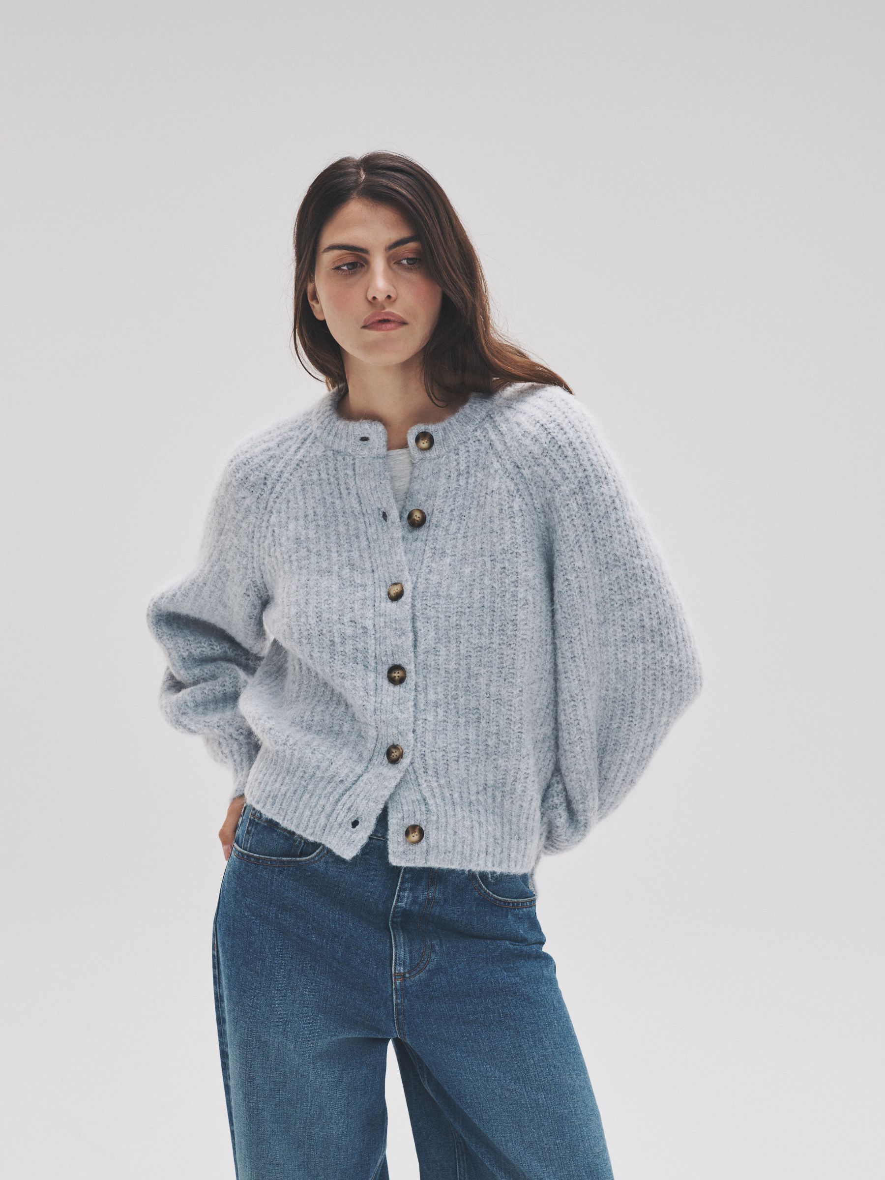 Grey Marl/Light Blue 2 Pack Ribbed Chunky Knitted Cardigans - Image 1 of 6