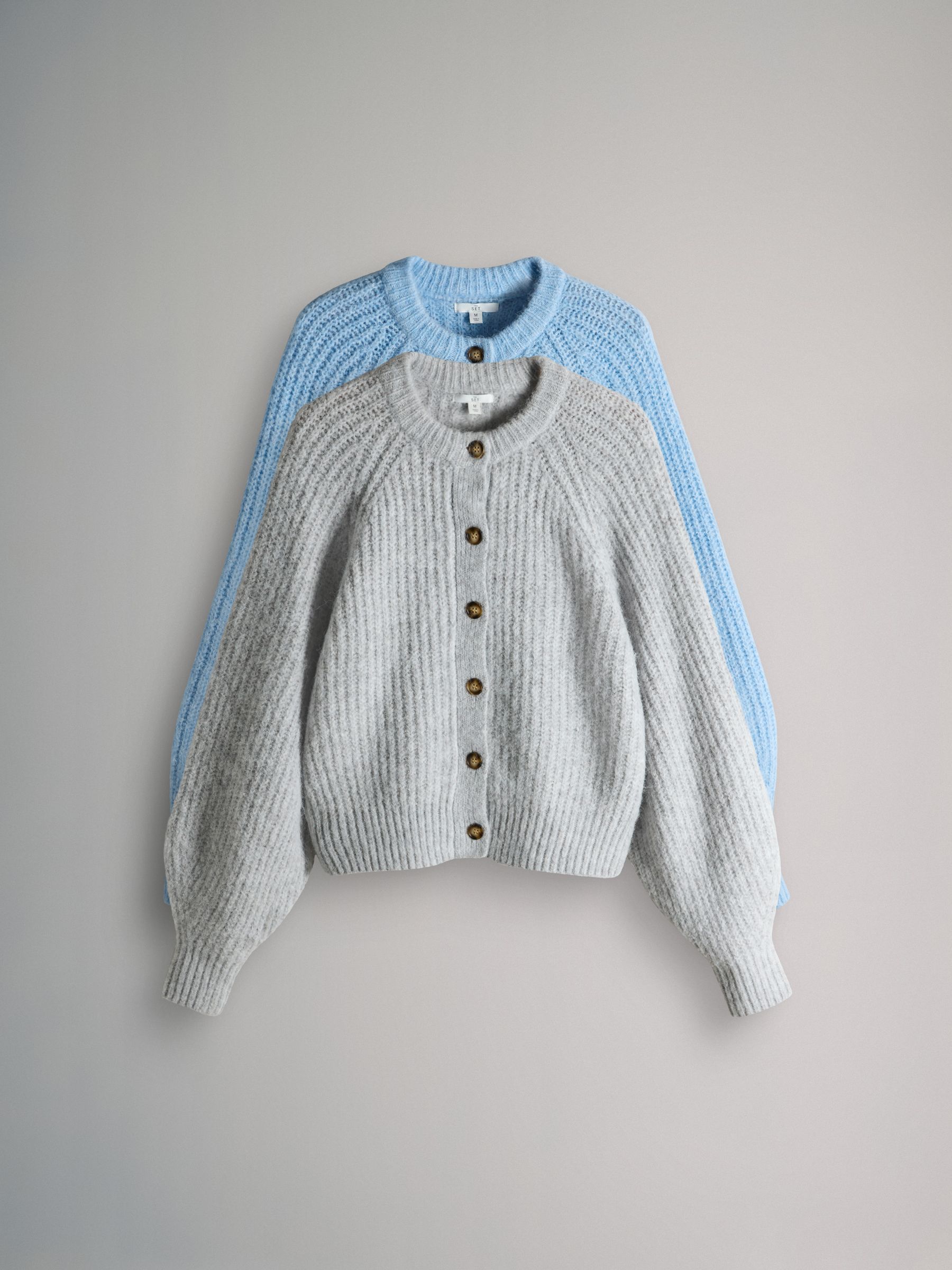 Grey Marl/Light Blue 2 Pack Ribbed Chunky Knitted Cardigans - Image 2 of 6