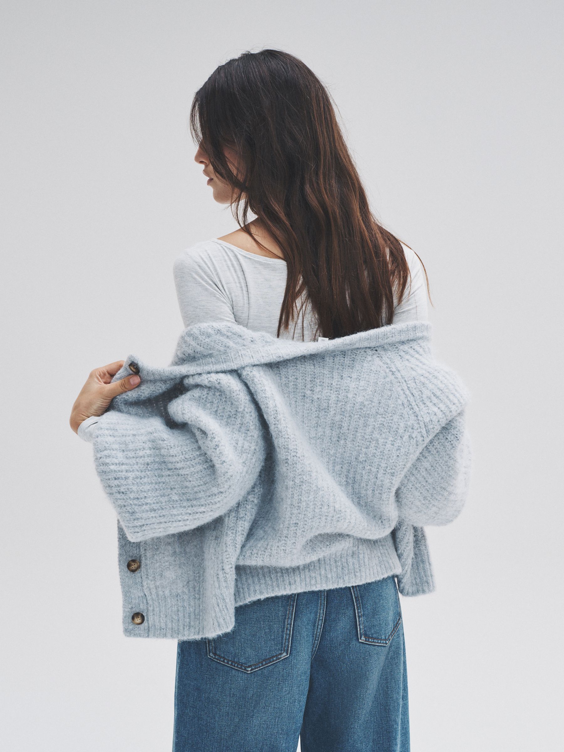 Grey Marl/Light Blue 2 Pack Ribbed Chunky Knitted Cardigans - Image 3 of 6