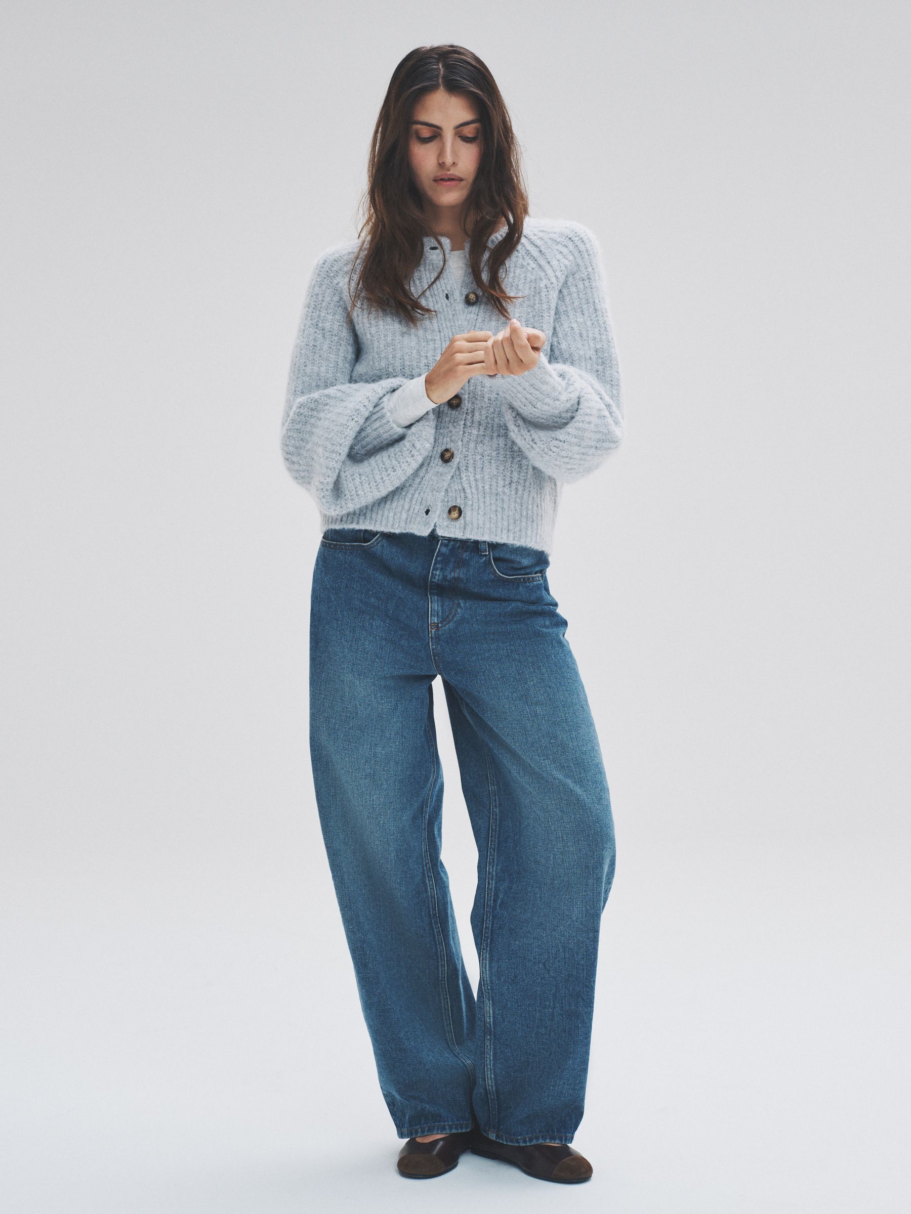 Grey Marl/Light Blue 2 Pack Ribbed Chunky Knitted Cardigans - Image 4 of 6