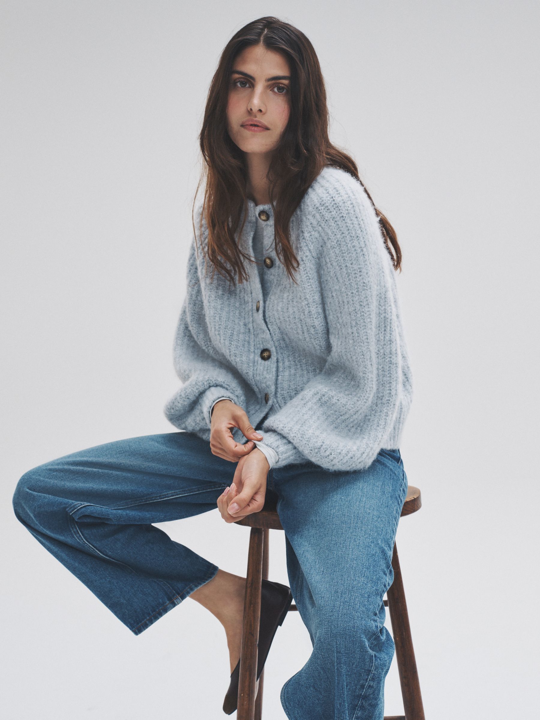 Grey Marl/Light Blue 2 Pack Ribbed Chunky Knitted Cardigans - Image 5 of 6