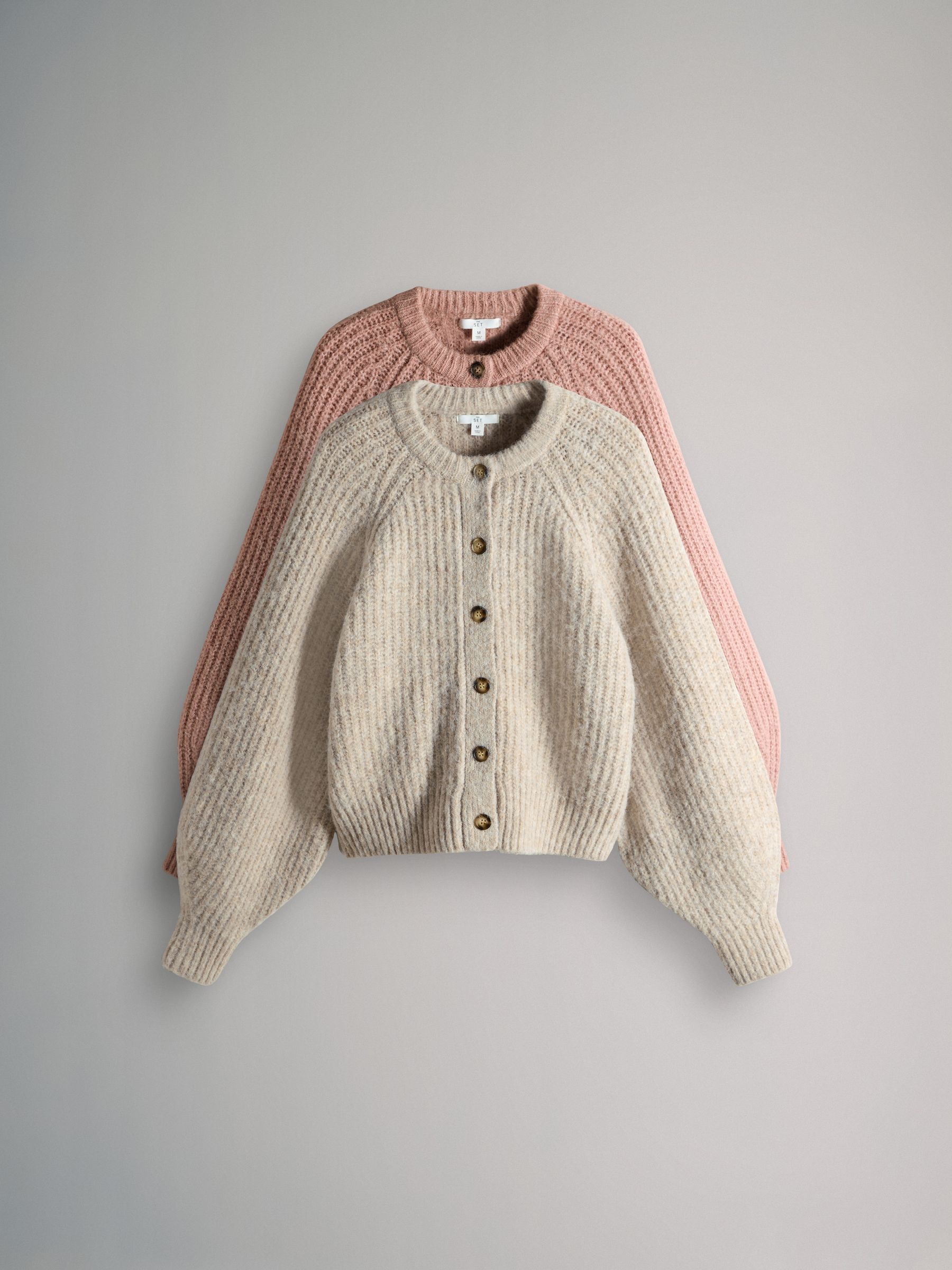 Oatmeal/Pink 2 Pack Ribbed Chunky Knitted Cardigans - Image 2 of 6