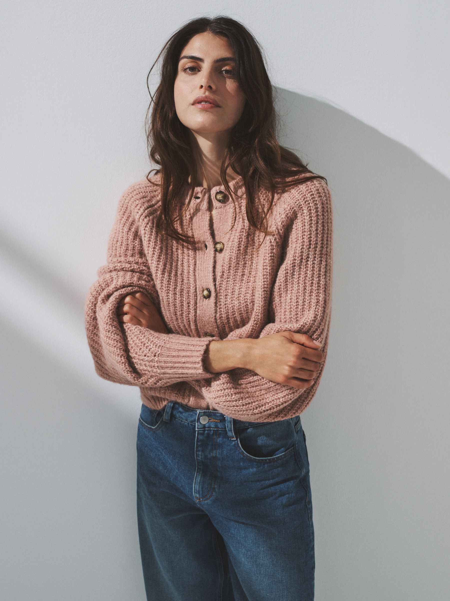 Oatmeal/Pink 2 Pack Ribbed Chunky Knitted Cardigans - Image 3 of 6