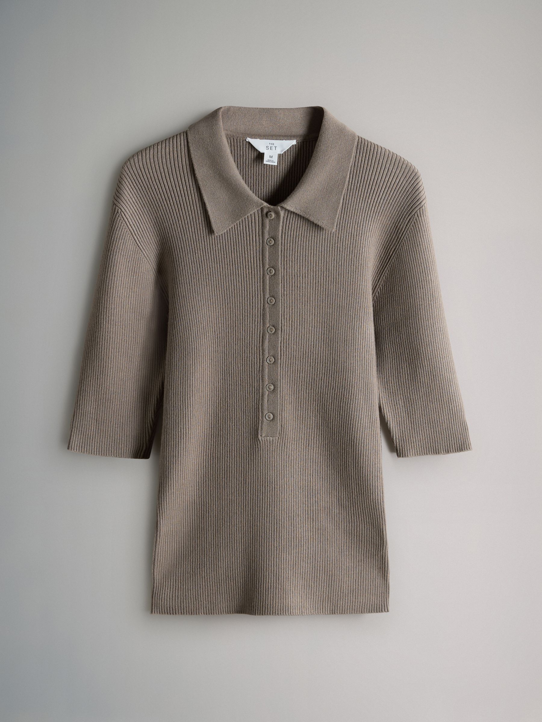 Brown/Neutral/Blue Knitted Ribbed Polo Tops 3 Pack - Image 2 of 6