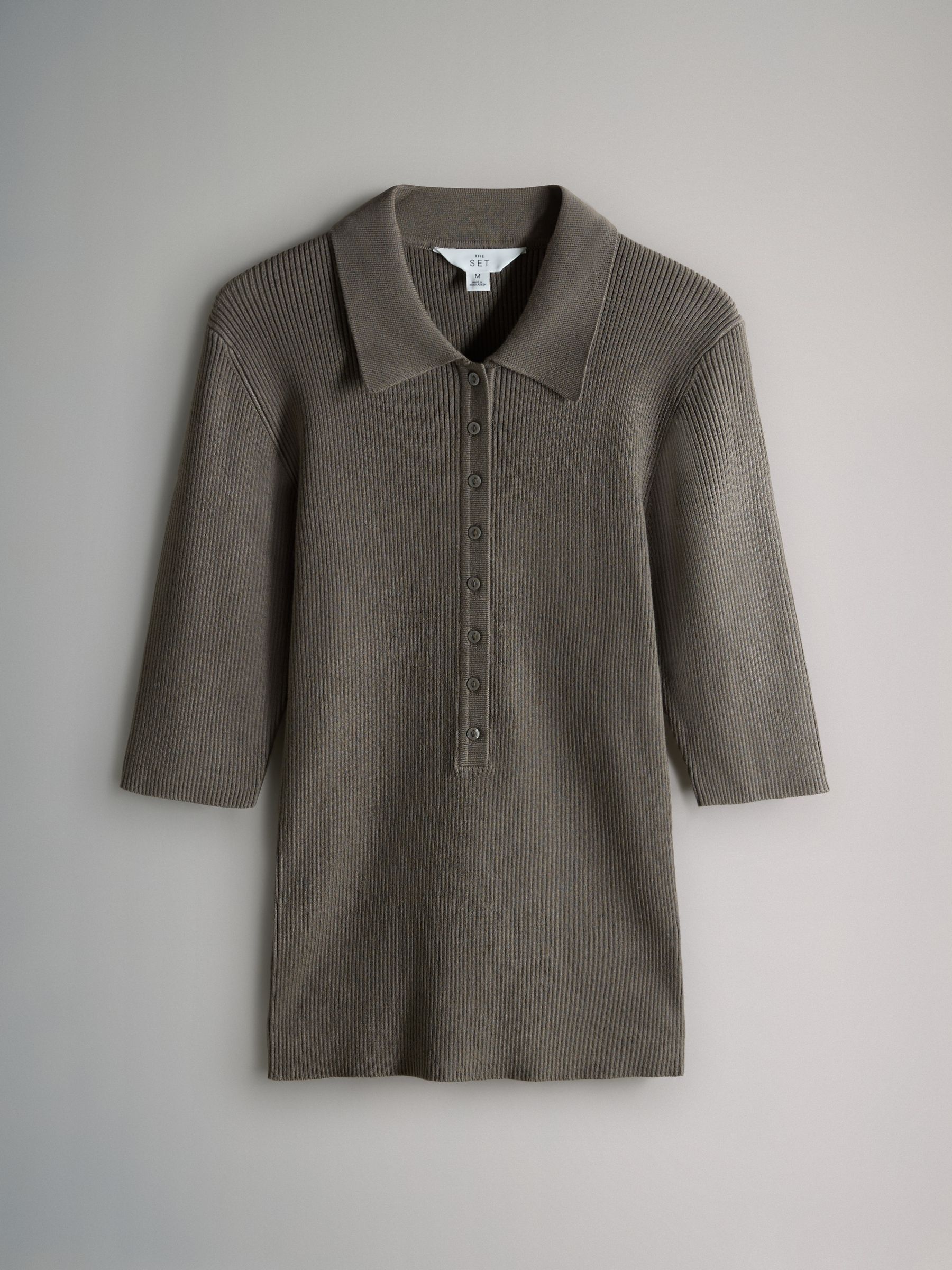 Brown/Neutral/Blue Knitted Ribbed Polo Tops 3 Pack - Image 3 of 6