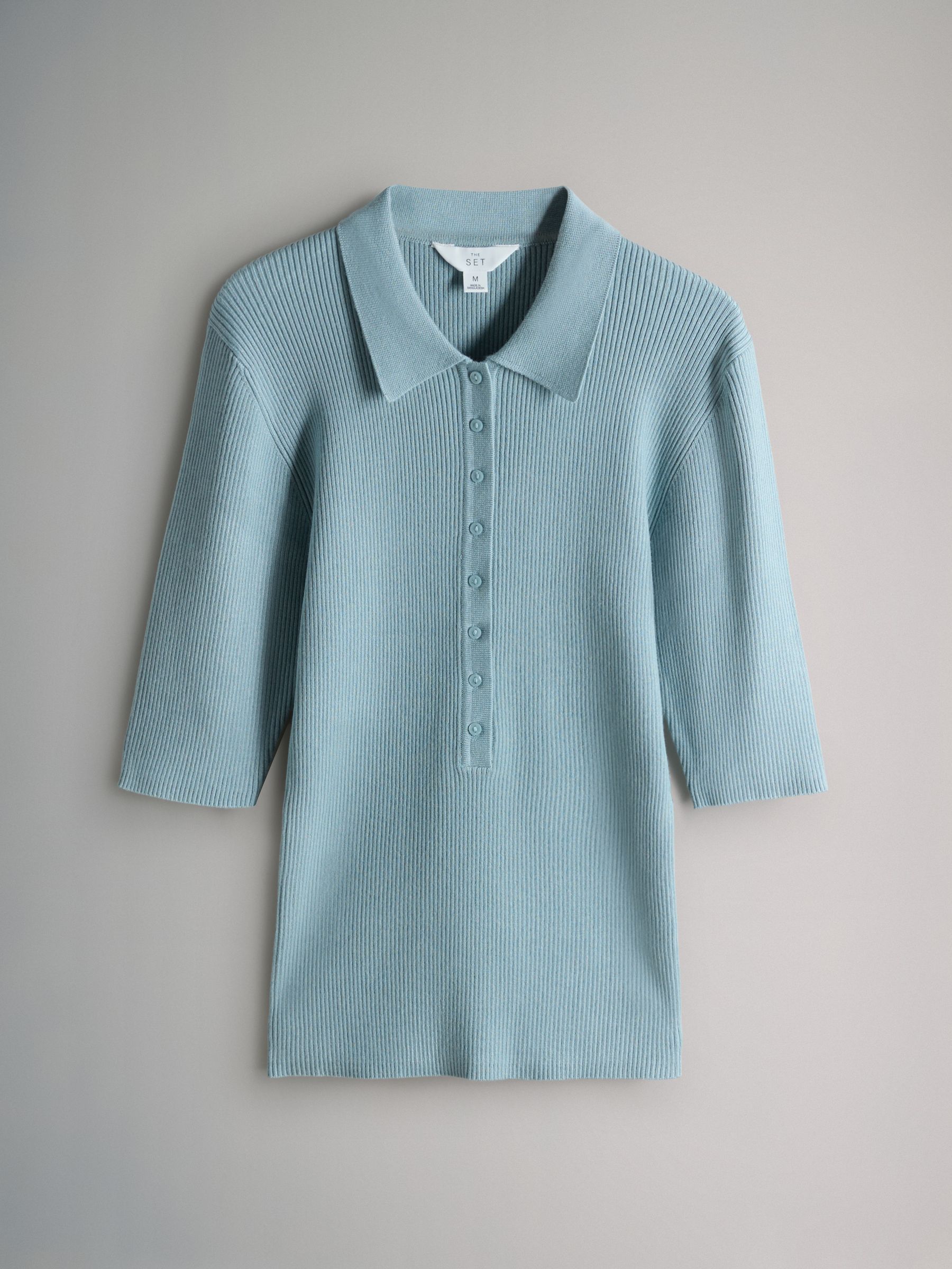 Brown/Neutral/Blue Knitted Ribbed Polo Tops 3 Pack - Image 4 of 6