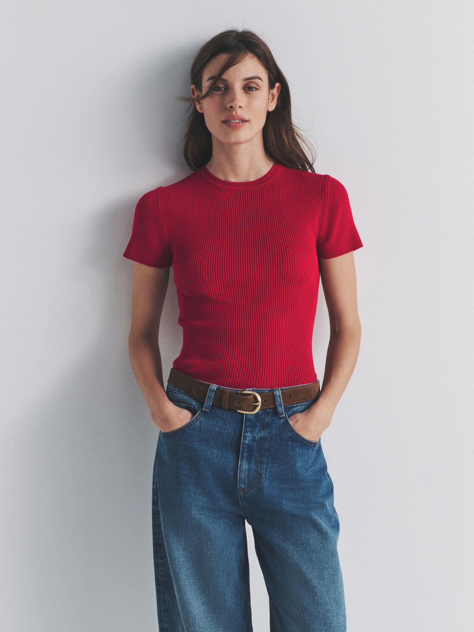 3 Pack Ribbed Knitted Short Sleeve Tees White Stripe/Navy Stripe/Red - Image 2 of 6