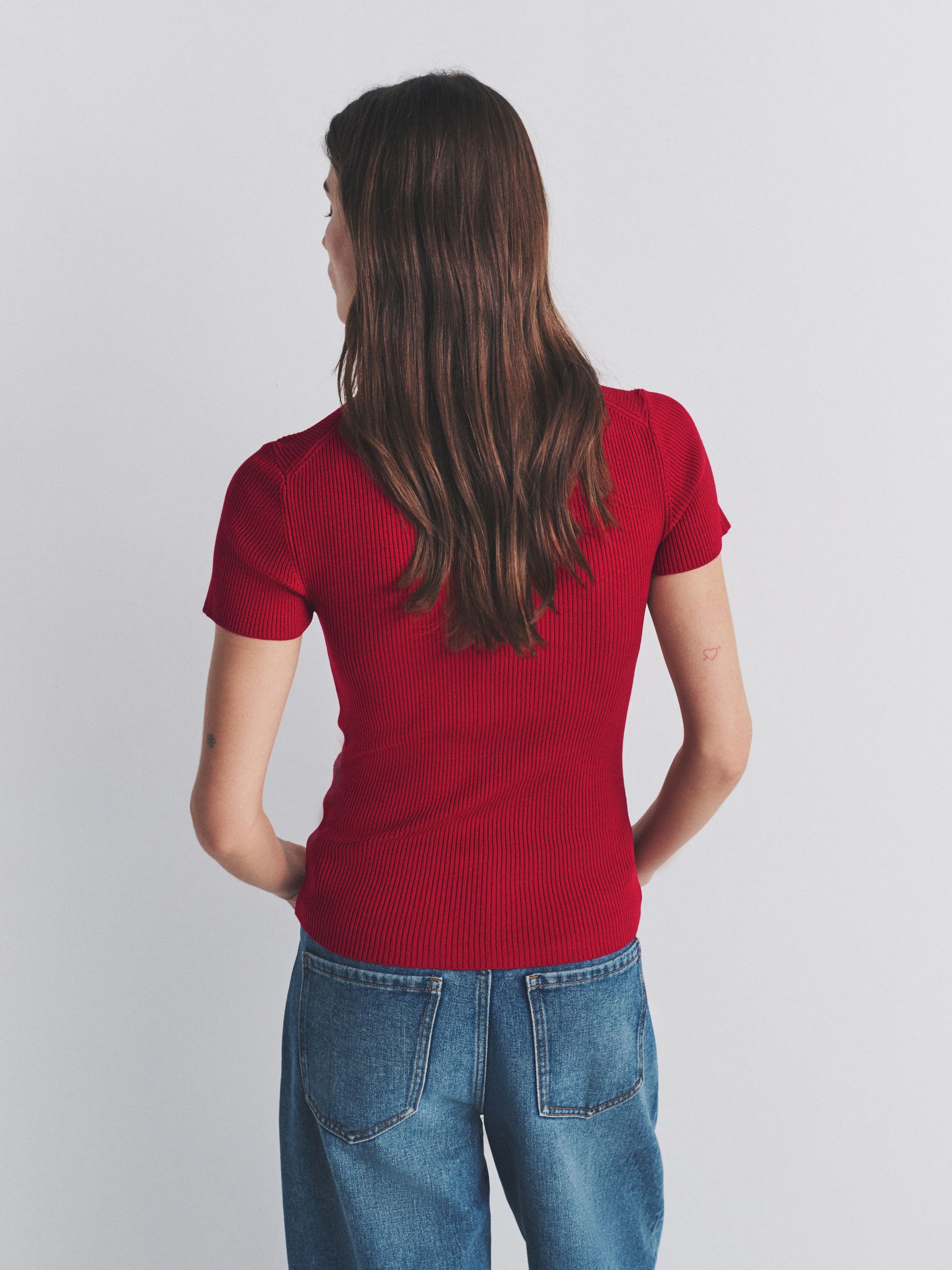 3 Pack Ribbed Knitted Short Sleeve Tees White Stripe/Navy Stripe/Red - Image 3 of 6