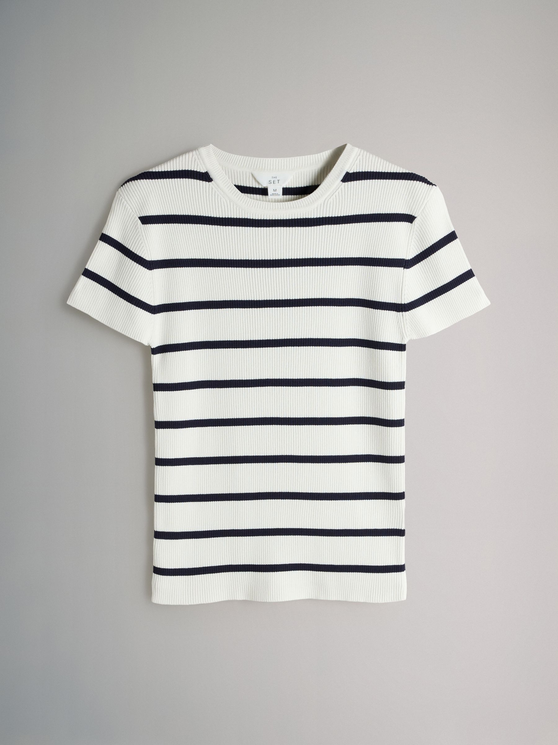 3 Pack Ribbed Knitted Short Sleeve Tees White Stripe/Navy Stripe/Red - Image 5 of 6