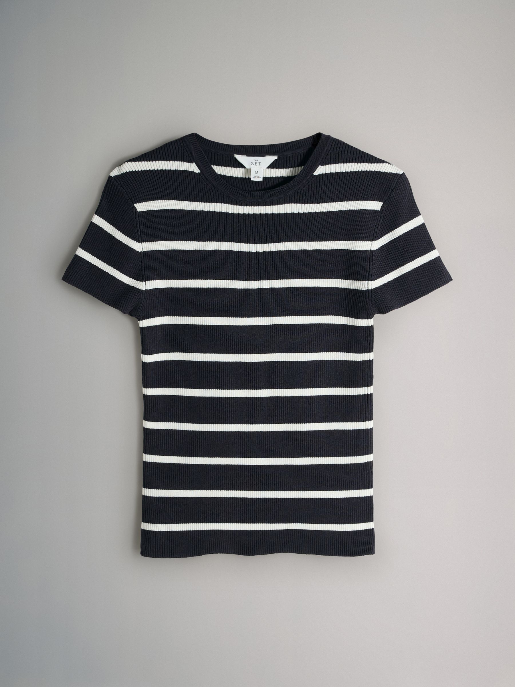 3 Pack Ribbed Knitted Short Sleeve Tees White Stripe/Navy Stripe/Red - Image 6 of 6