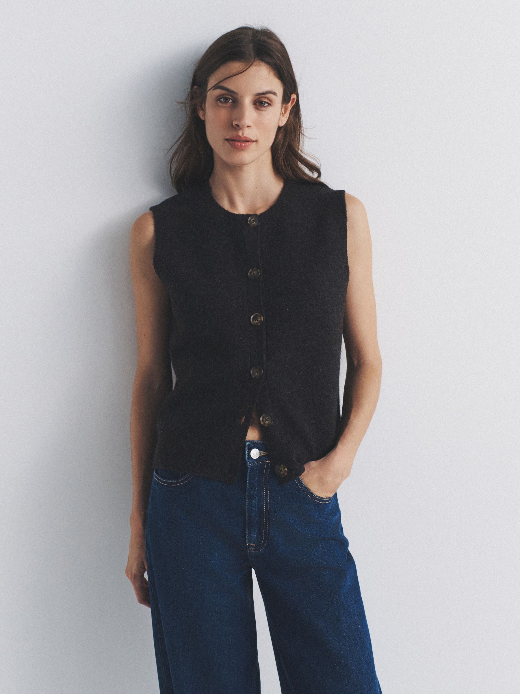 2 Pack Knitted Waistcoat With Wool Cream/Chocolate Brown Marl - Image 3 of 6