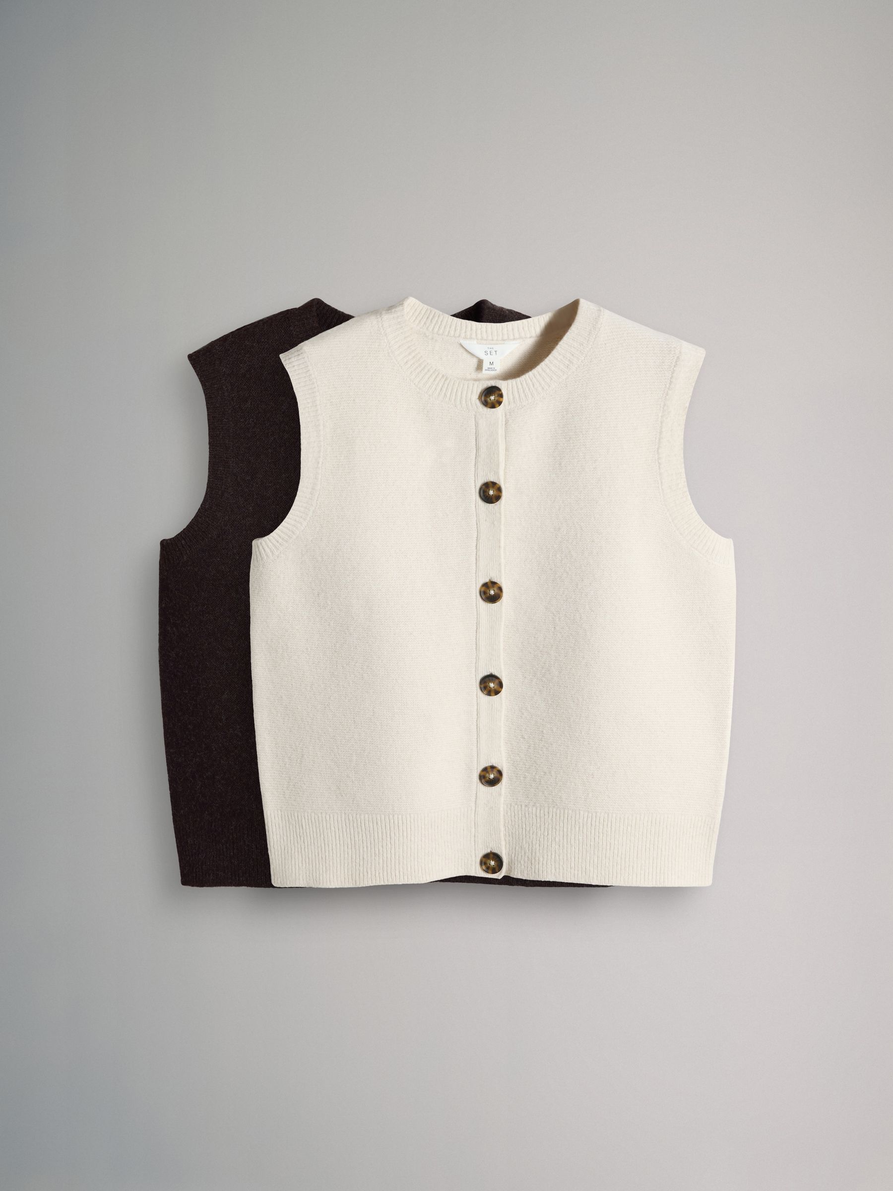 2 Pack Knitted Waistcoat With Wool Cream/Chocolate Brown Marl - Image 4 of 6