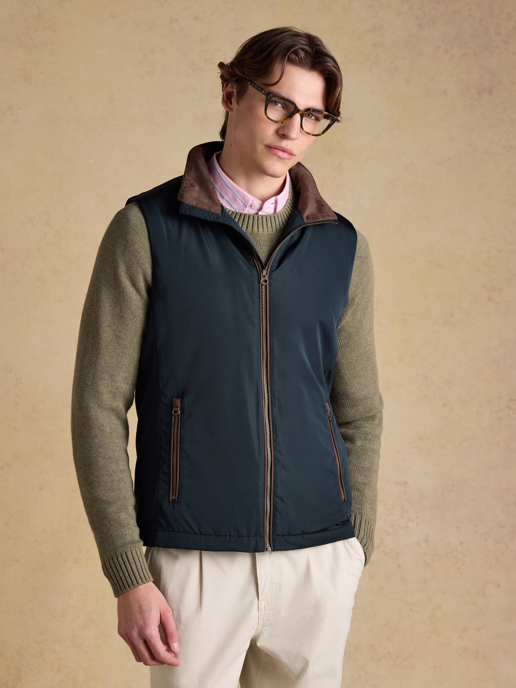 Farnham Navy Blue Fleece Lined Lightweight Gilet | Joules