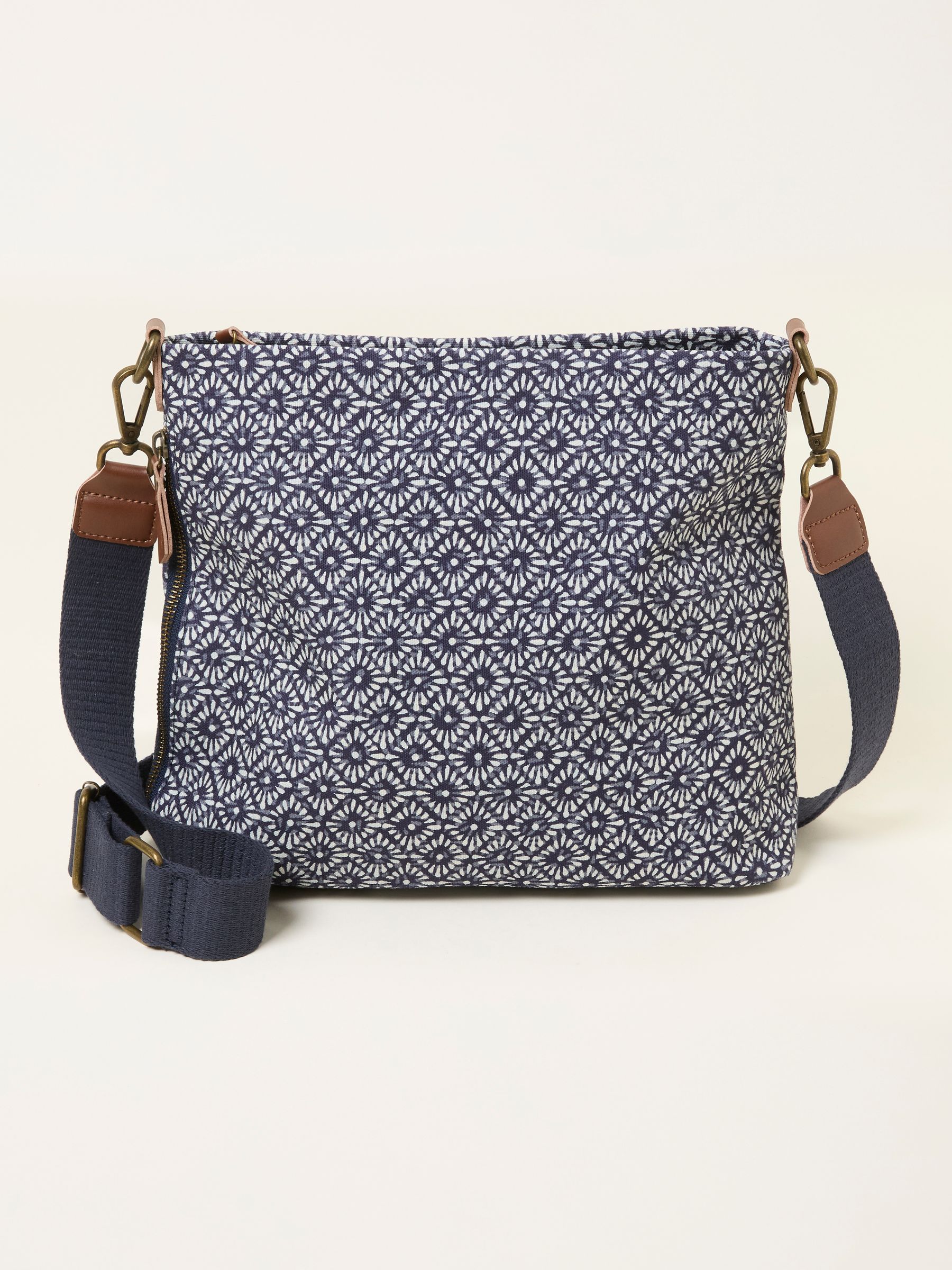 Kingston Navy Blue Canvas Geometric Crossbody Bag | FatFace USA
