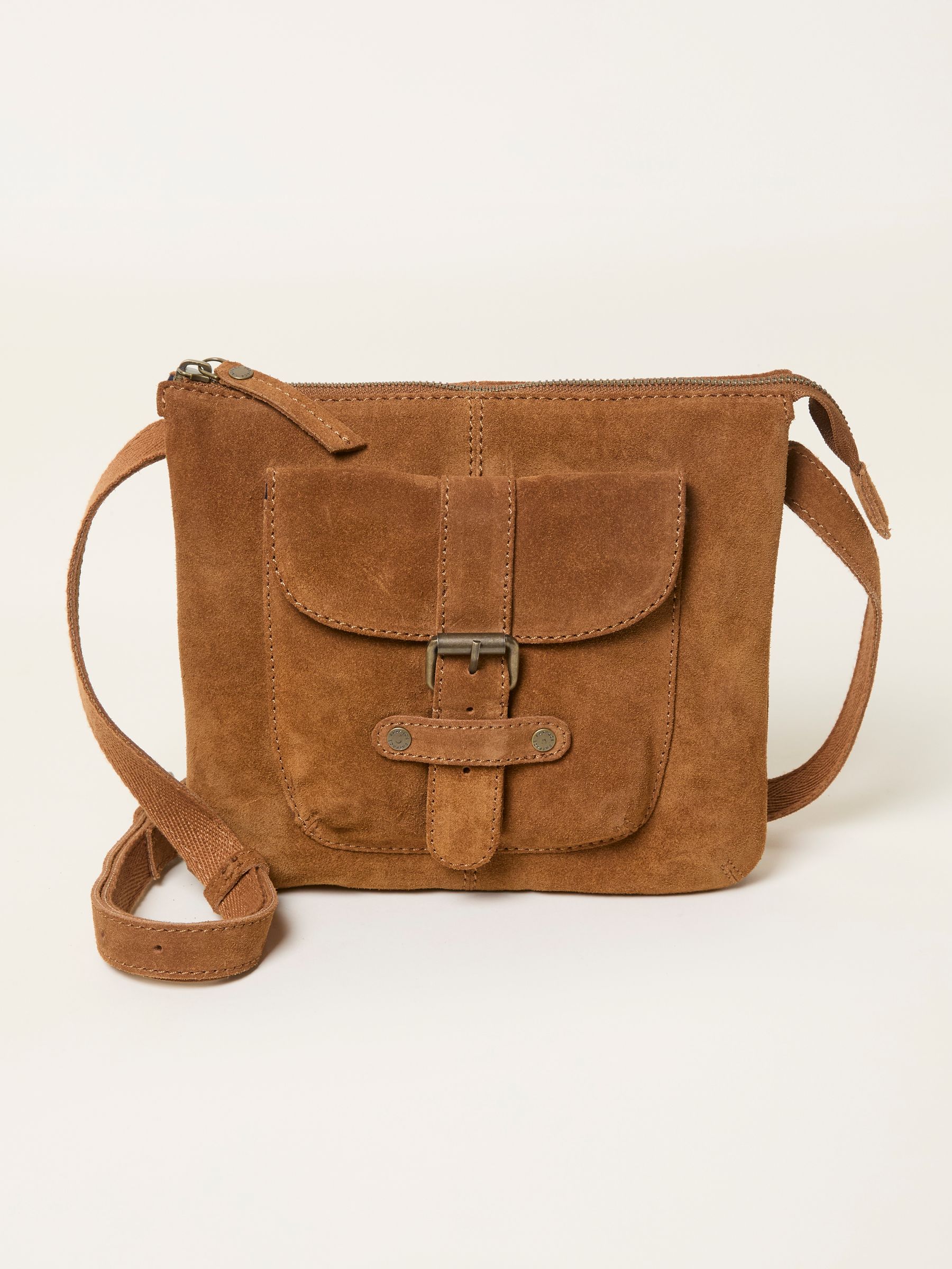 Libby Tan Brown Suede Crossbody Bag - Image 1 of 3 Libby Tan Brown Suede Crossbody Bag - Image 1 of 3