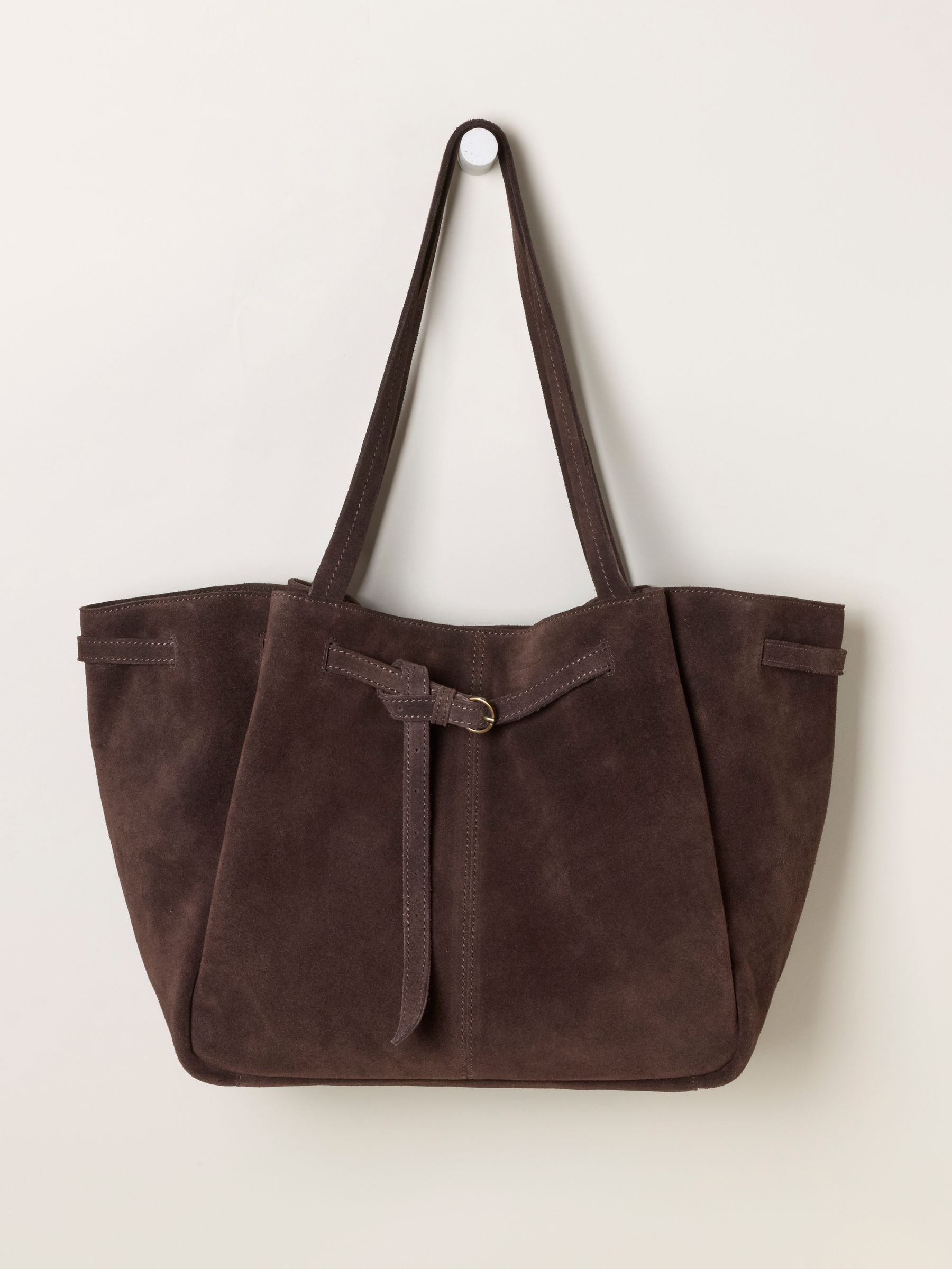 Chocolate Brown Suede Buckle Tote Bag - Image 3 of 5