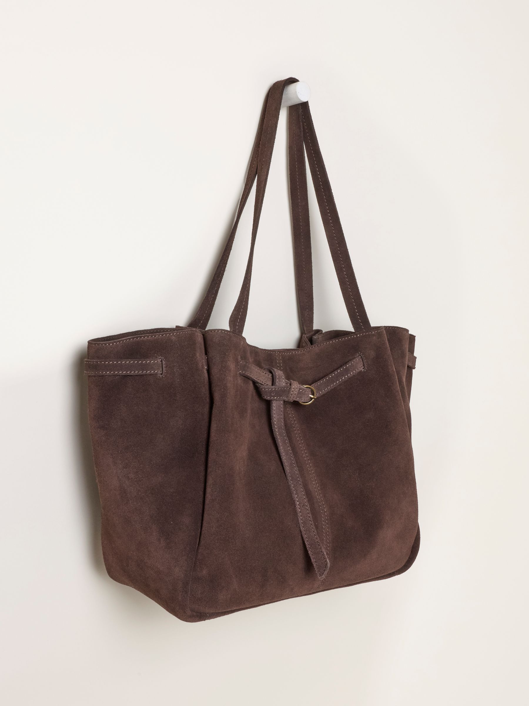 Chocolate Brown Suede Buckle Tote Bag - Image 5 of 5