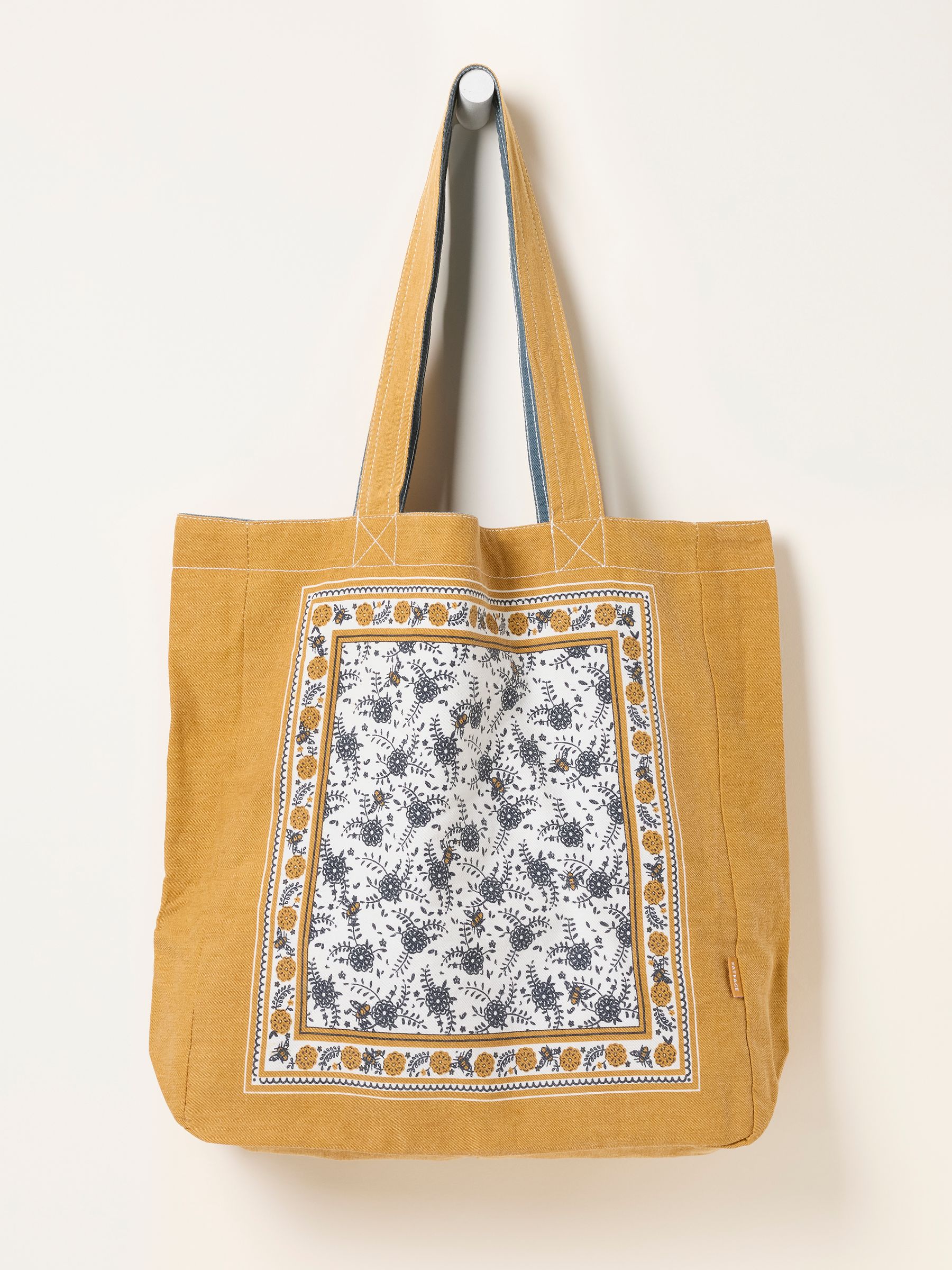 Mustard Yellow Bee Floral Reversible Tote Bag - Image 1 of 2