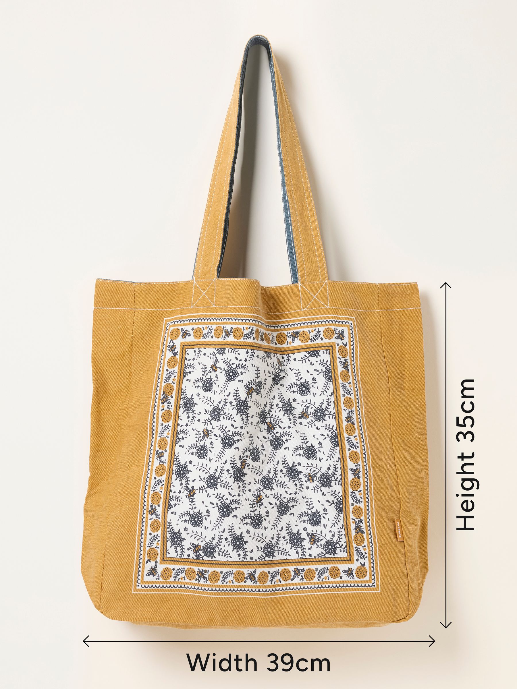 Mustard Yellow Bee Floral Reversible Tote Bag - Image 3 of 3