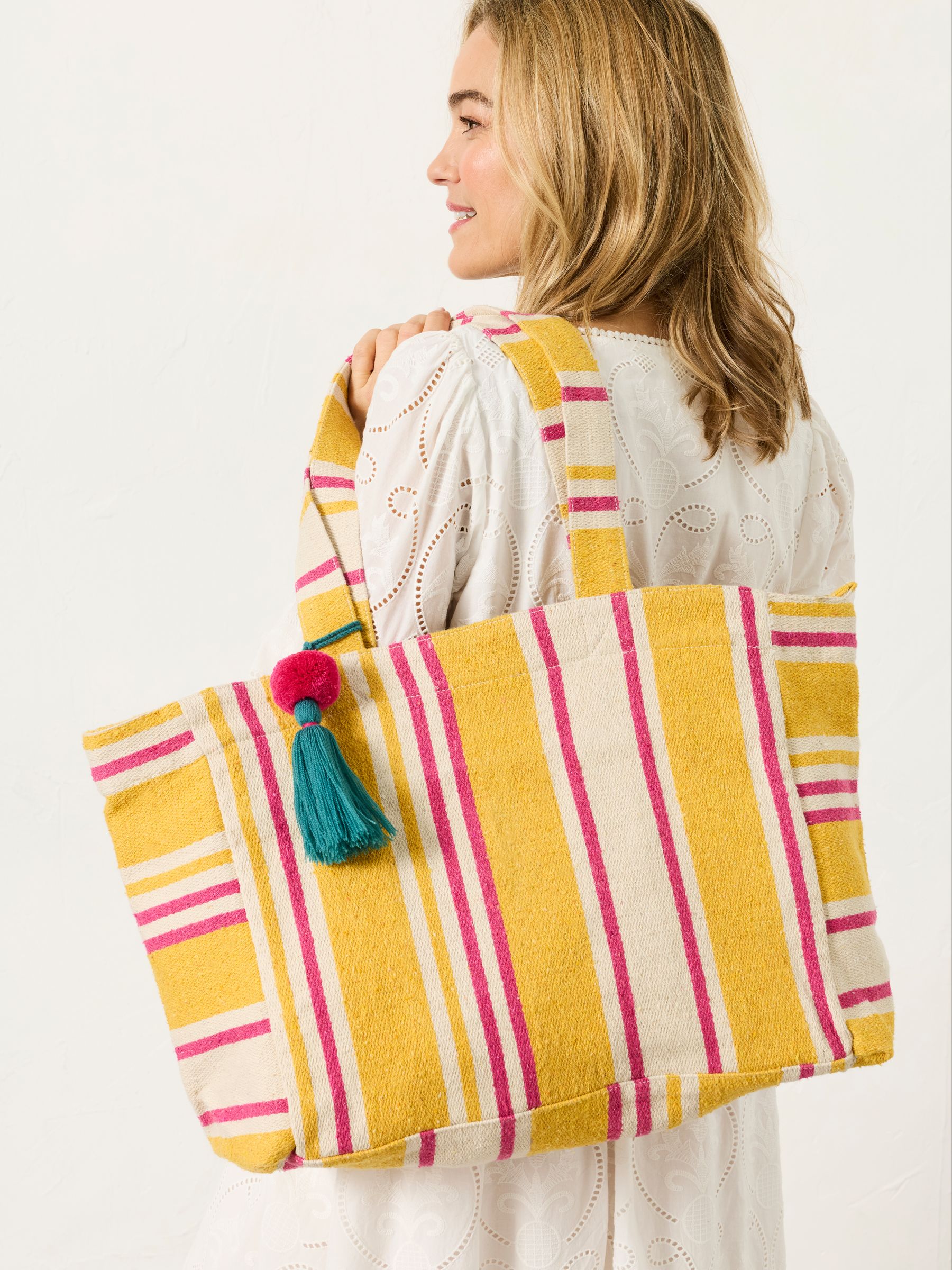 Mustard Yellow Stripe Beach Bag - Image 1 of 4 Mustard Yellow Stripe Beach Bag - Image 1 of 4