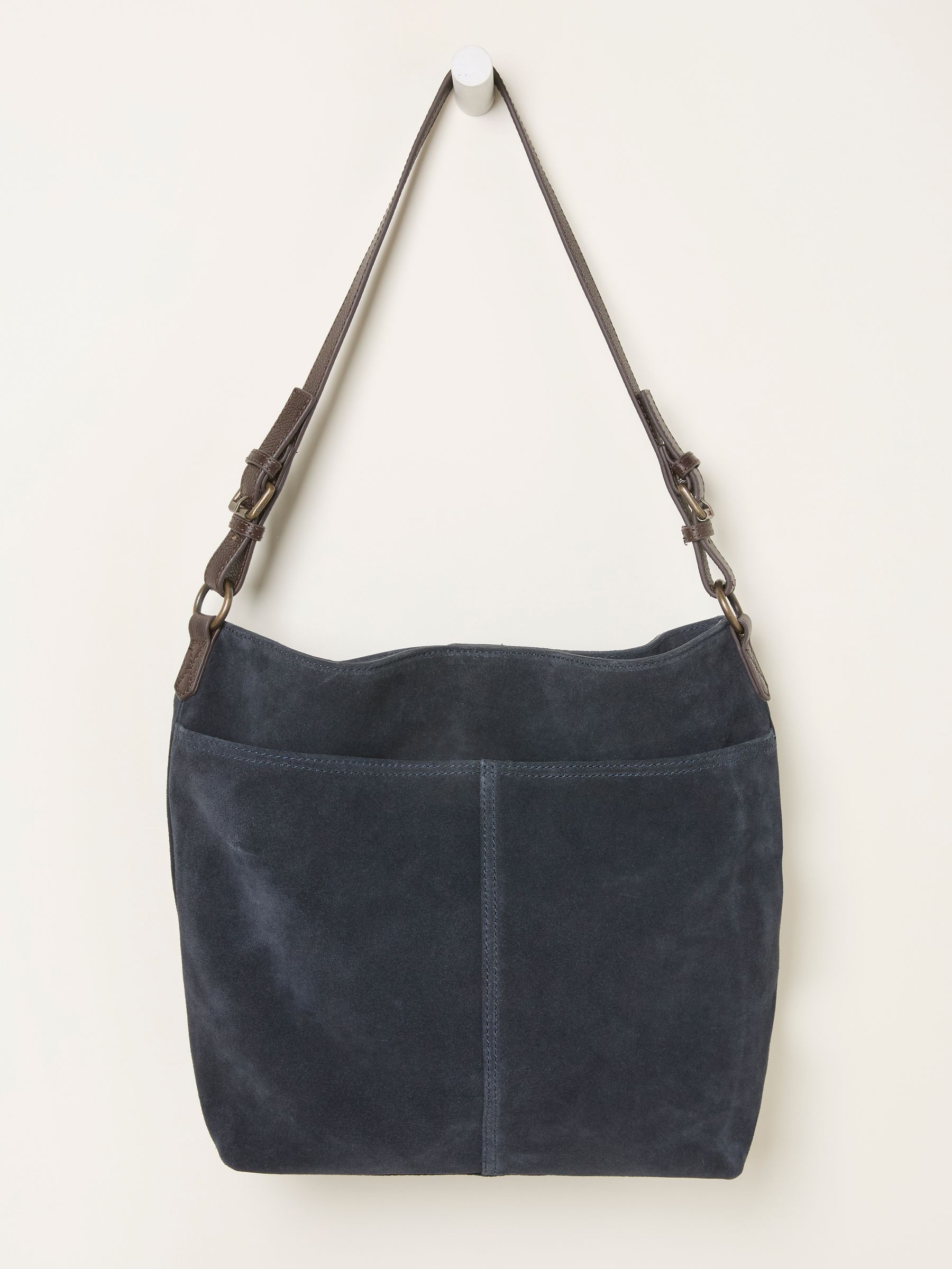 Molly Navy Blue Suede Shoulder Bag - Image 1 of 3