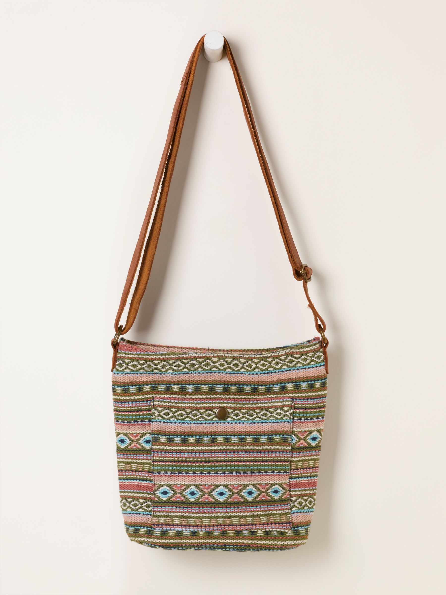 Khaki Green Woven Crossbody Bag - Image 1 of 3