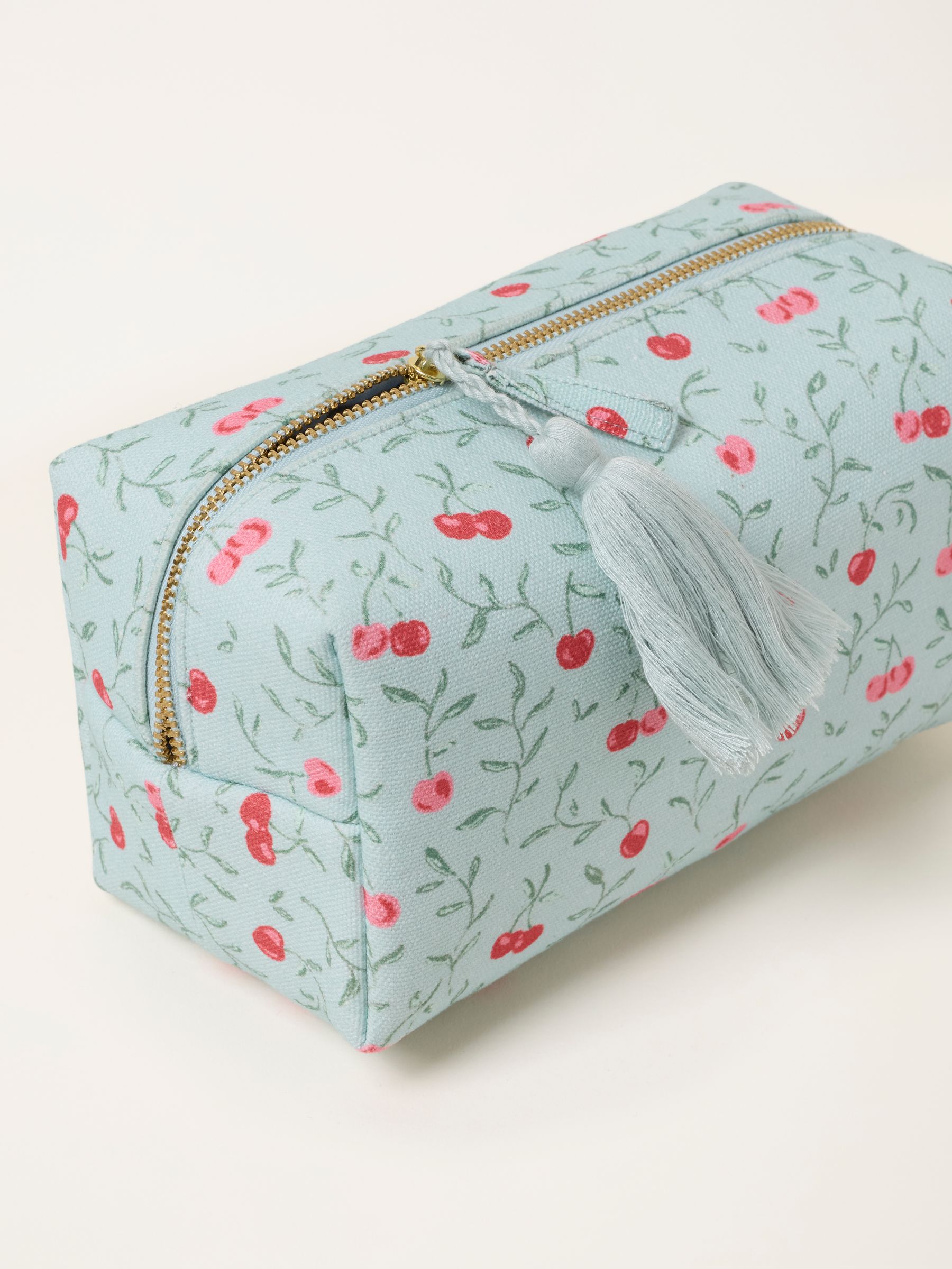 Green Haze Cherry Print Canvas Make Up Bag - Image 2 of 2 Green Haze Cherry Print Canvas Make Up Bag - Image 2 of 2