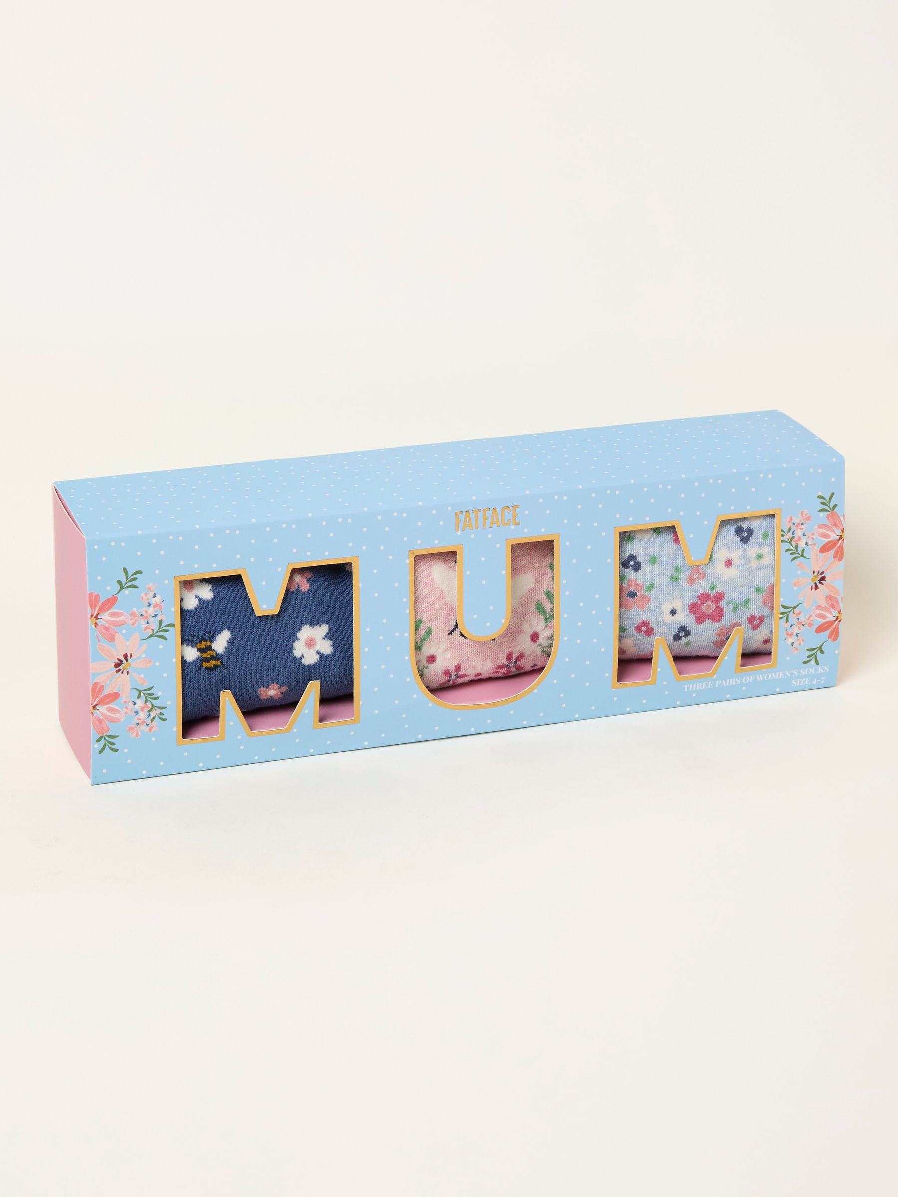 Blue Three Pack Mum Floral Socks in Box - Image 2 of 2