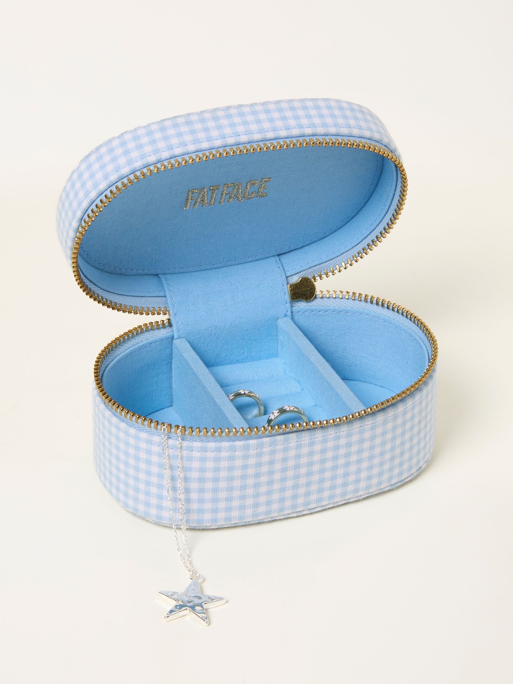 Blue Beaded Cherry Gingham Jewellery Box - Image 2 of 2 Blue Beaded Cherry Gingham Jewellery Box - Image 2 of 2